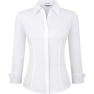 Alex Vando Womens Dress Shirts Button Down Wrinkle Free Long Sleeve Shirt(Hidden Placket White)