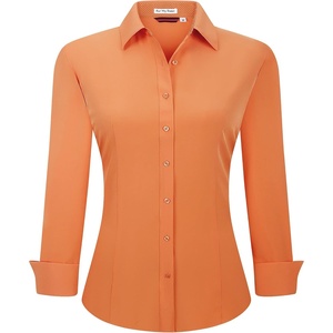 Alex Vando Womens Dress Shirts Button Down Wrinkle Free Long Sleeve Shirt(Orange)