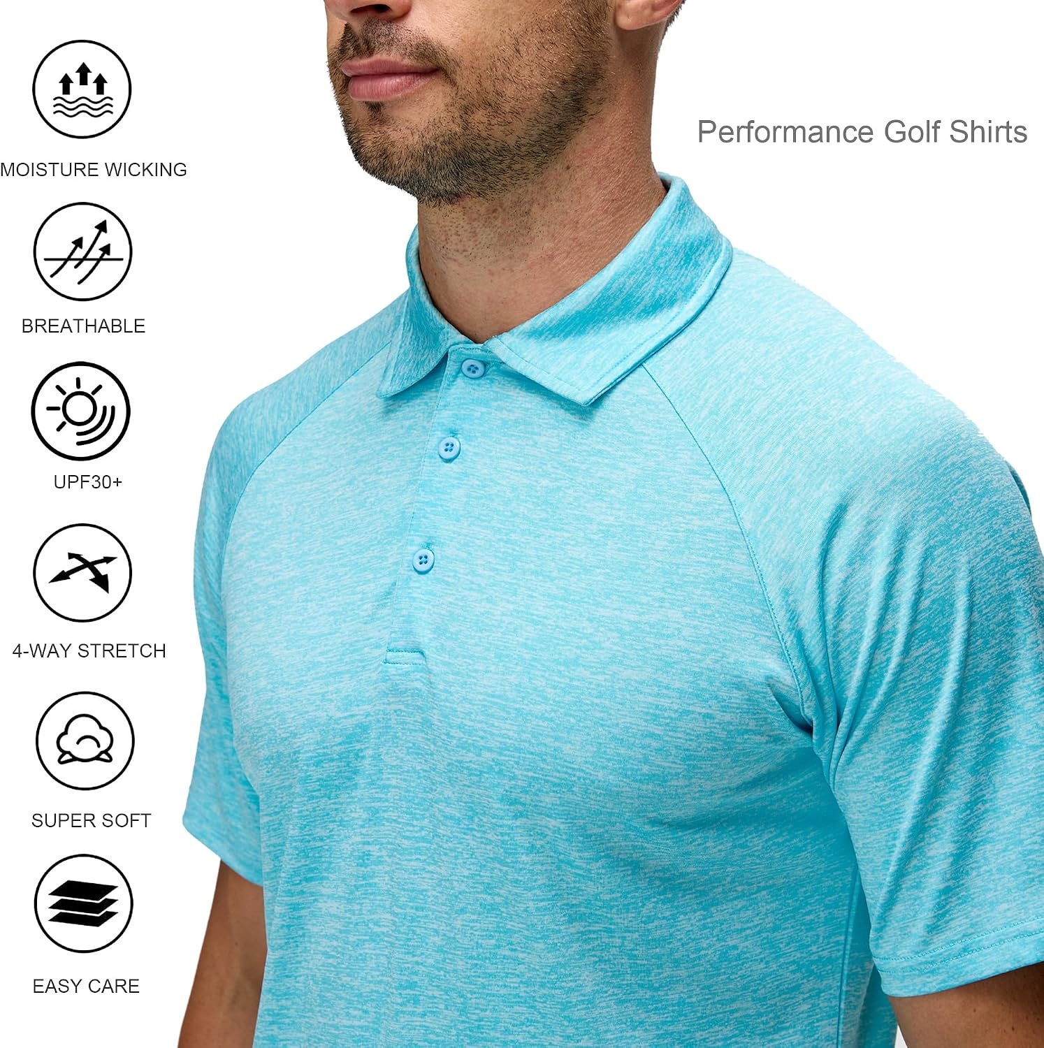 image:imageAlex Vando Mens Golf Shirt Moisture Wicking QuickDry Short Sleeve Polo02a Blue