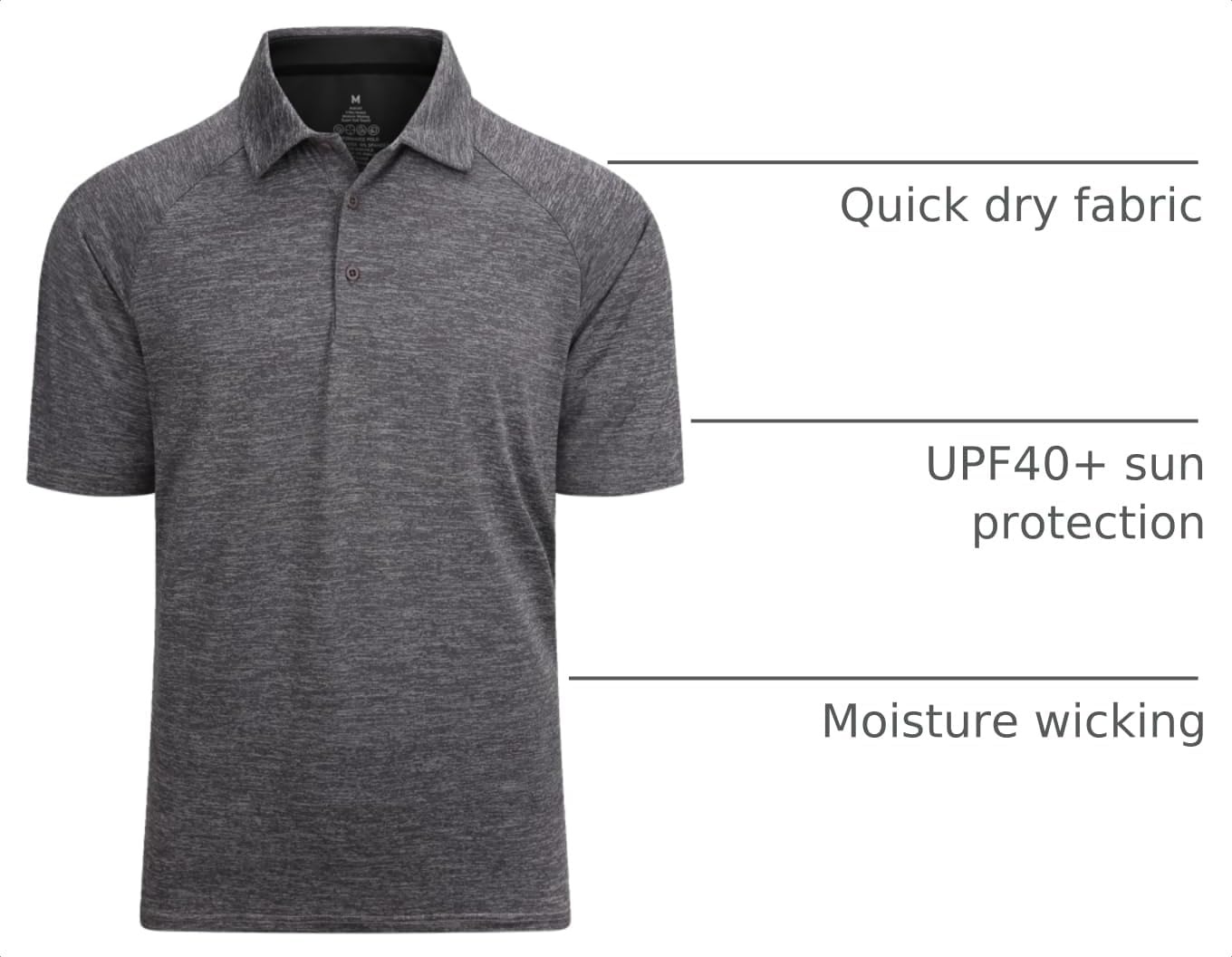 image:imageAlex Vando Mens Golf Shirt Moisture Wicking QuickDry Short Sleeve Polo02a Charcoal