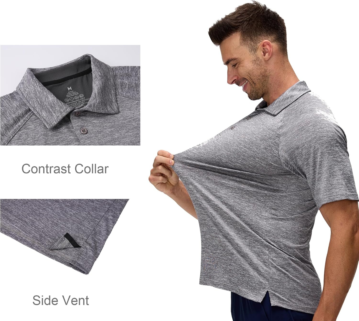 image:imageAlex Vando Mens Golf Shirt Moisture Wicking QuickDry Short Sleeve Polo02a Charcoal