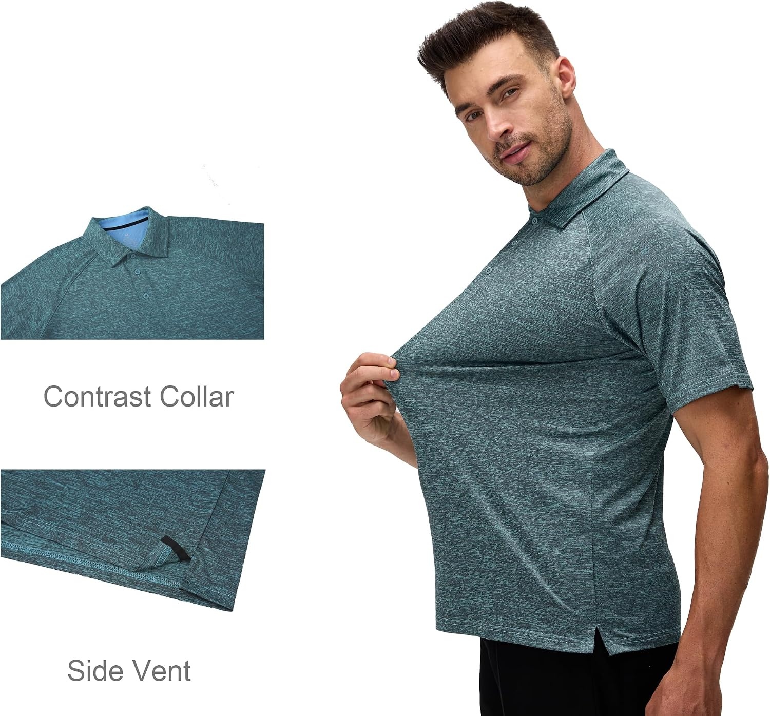 image:imageAlex Vando Mens Golf Shirt Moisture Wicking QuickDry Short Sleeve Polo02a Turquoise