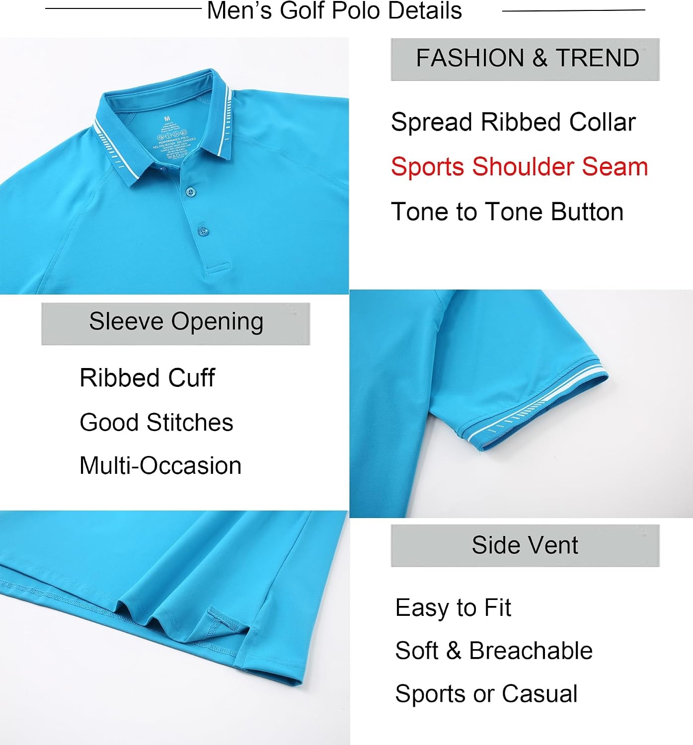 image:imageAlex Vando Mens Golf Shirt Moisture Wicking QuickDry Short Sleeve PoloAqua 189