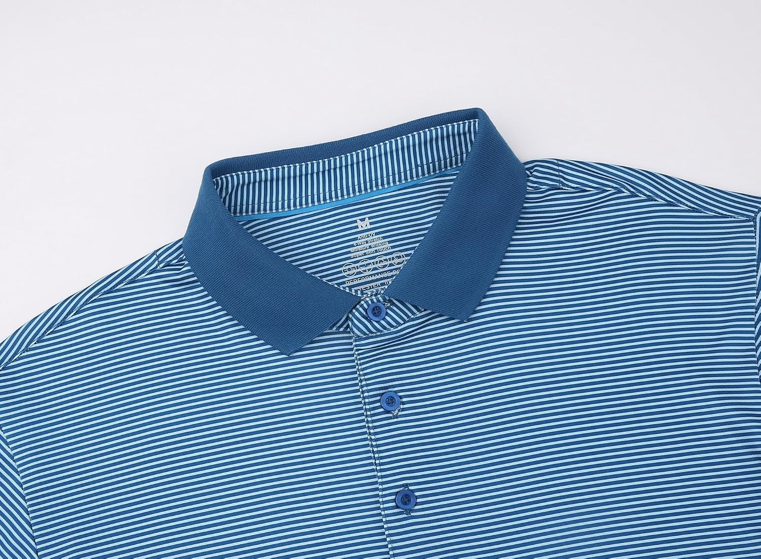 image:imageAlex Vando Mens Golf Shirt Moisture Wicking QuickDry Short Sleeve PoloBlue Stripe 215