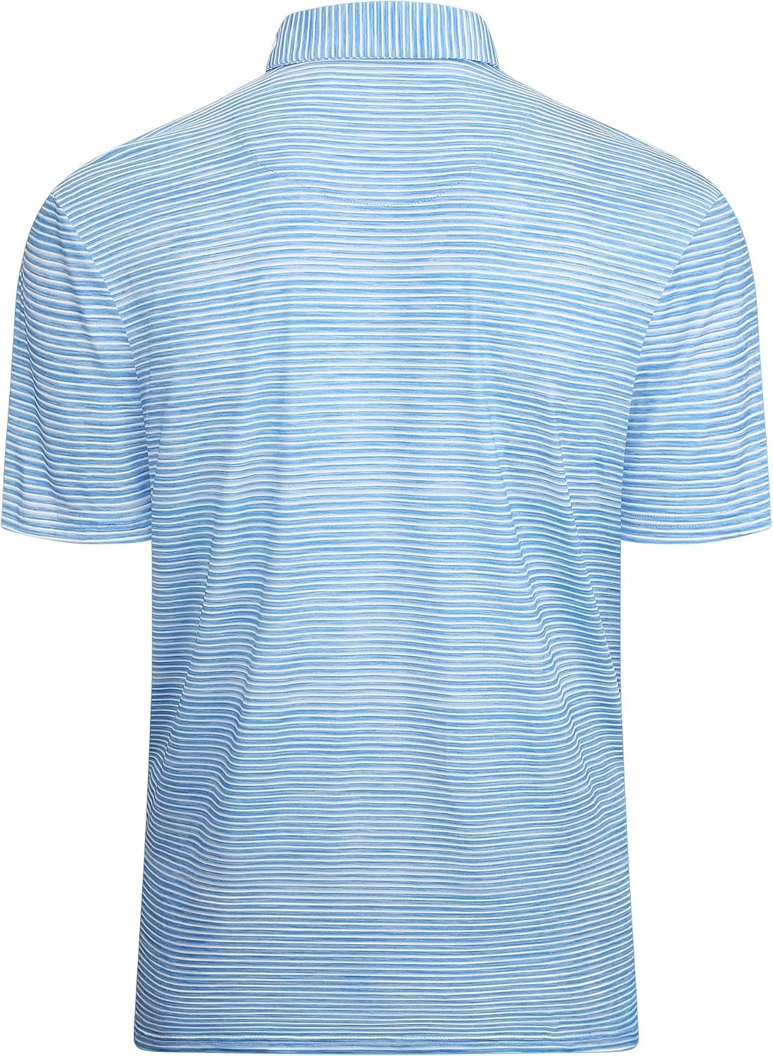 image:imageAlex Vando Mens Golf Shirt Moisture Wicking QuickDry Short Sleeve PoloBlue Stripe 509