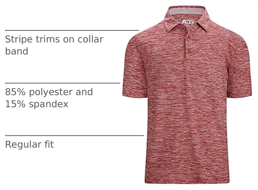 image:imageAlex Vando Mens Golf Shirt Moisture Wicking QuickDry Short Sleeve PoloBurgundy