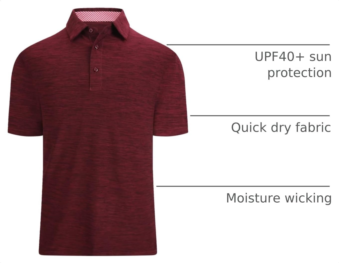 image:imageAlex Vando Mens Golf Shirt Moisture Wicking QuickDry Short Sleeve PoloDk Burgundy