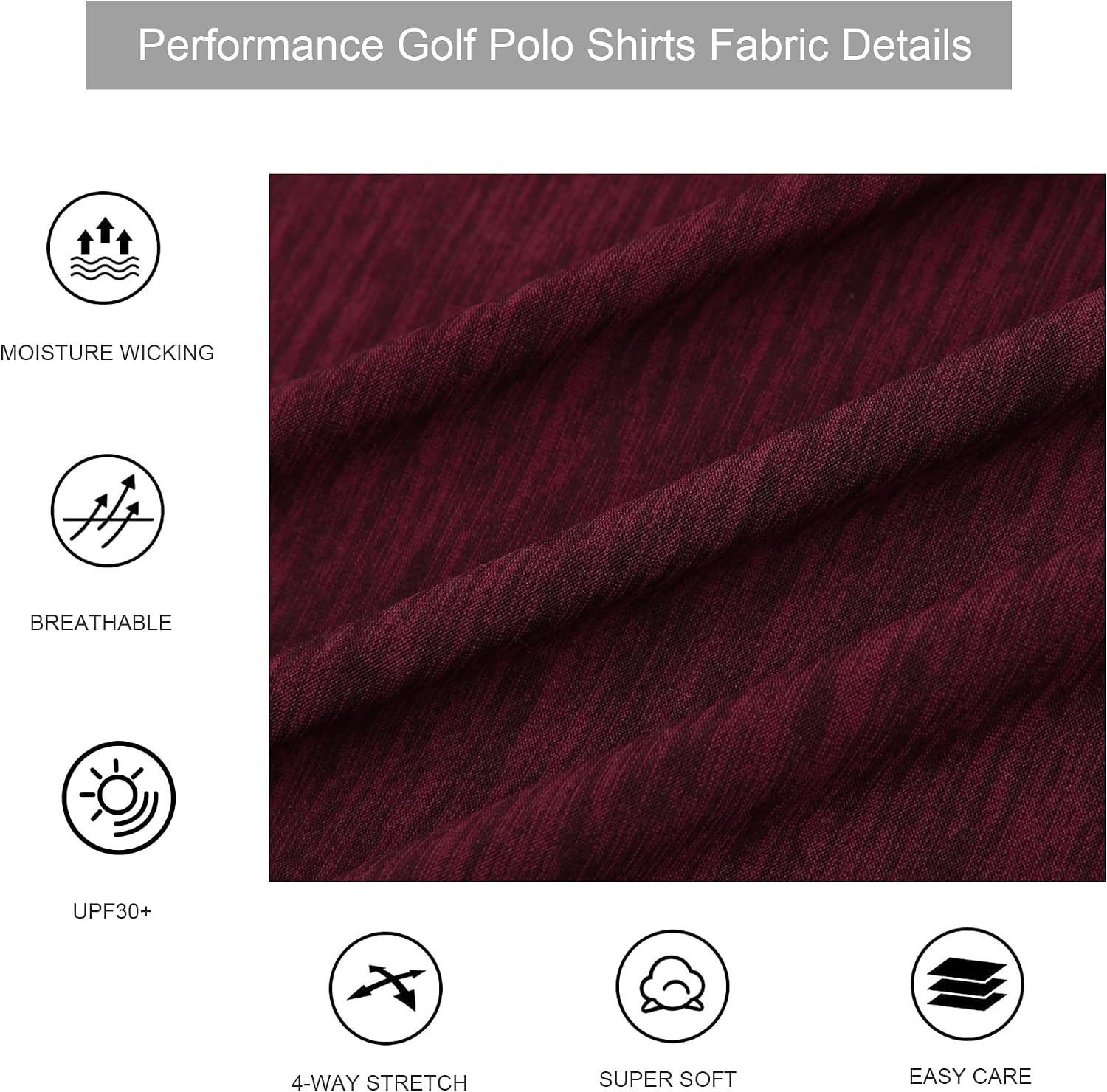 image:imageAlex Vando Mens Golf Shirt Moisture Wicking QuickDry Short Sleeve PoloDk Burgundy