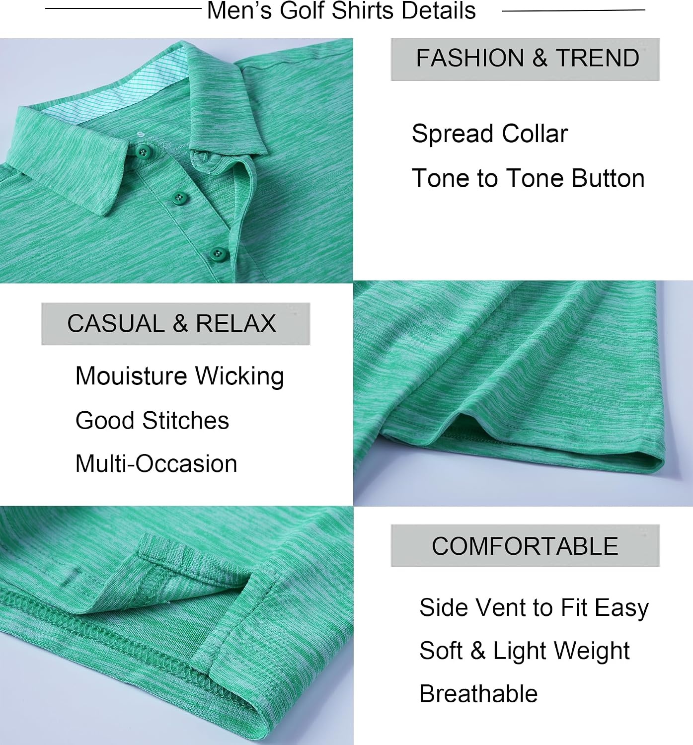 image:imageAlex Vando Mens Golf Shirt Moisture Wicking QuickDry Short Sleeve PoloDk Green
