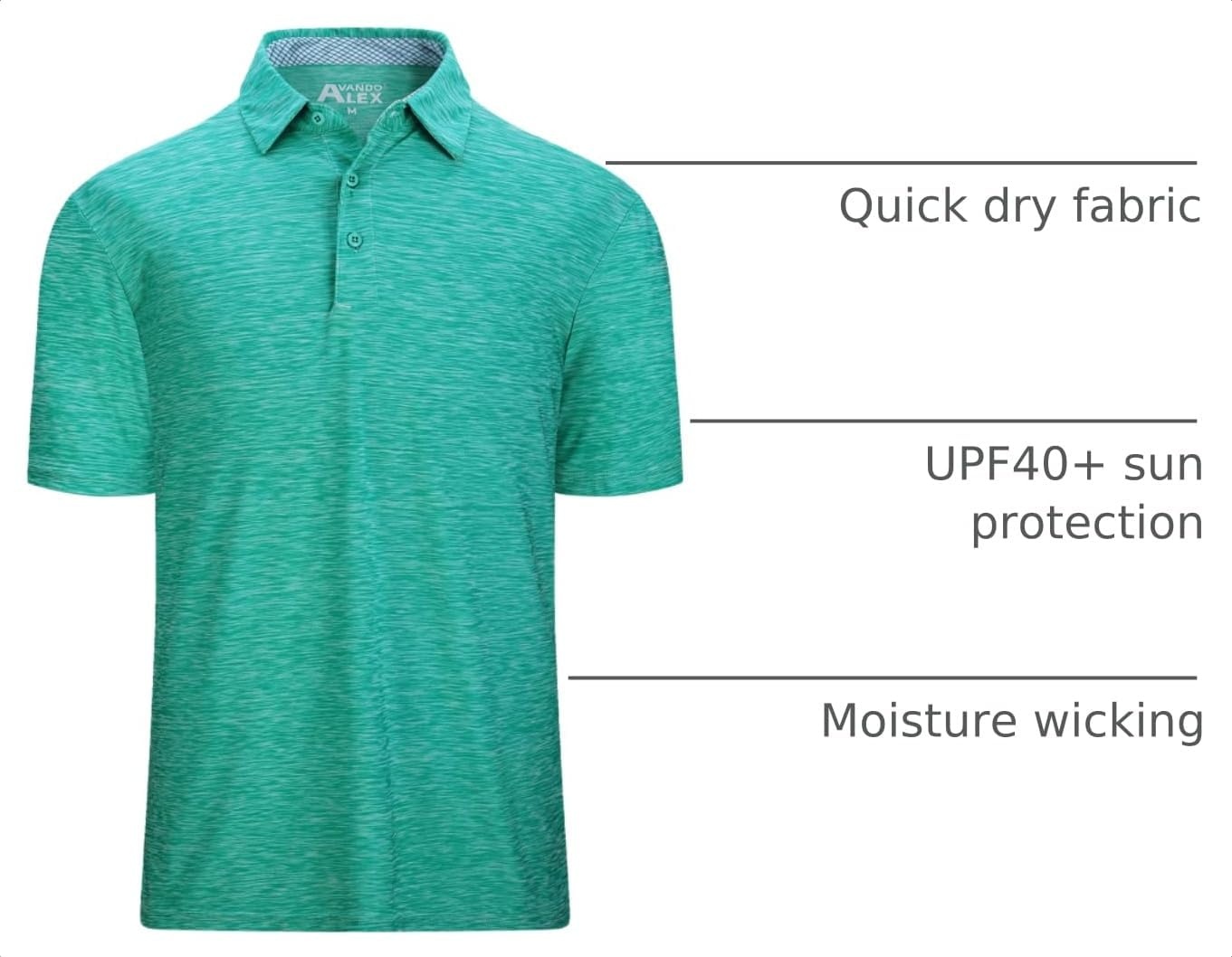 image:imageAlex Vando Mens Golf Shirt Moisture Wicking QuickDry Short Sleeve PoloDk Green