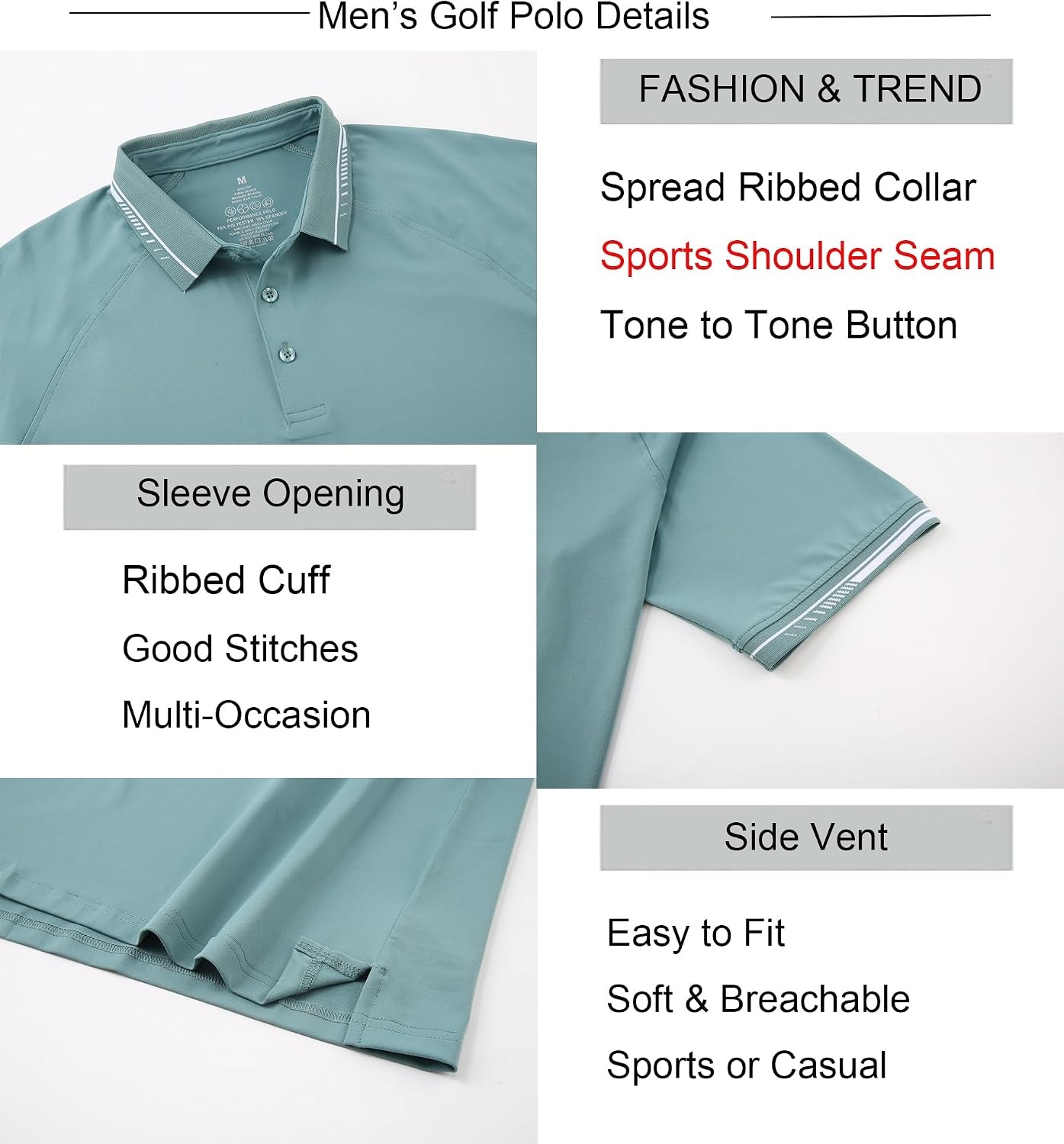 image:imageAlex Vando Mens Golf Shirt Moisture Wicking QuickDry Short Sleeve PoloGreen 189