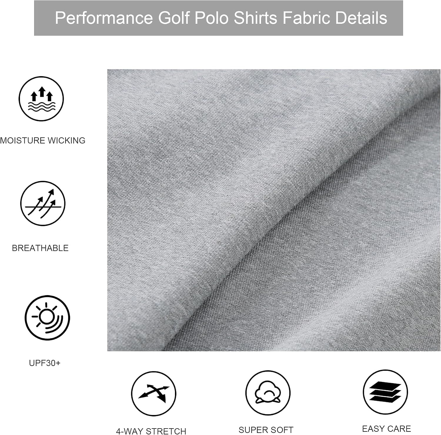 image:imageAlex Vando Mens Golf Shirt Moisture Wicking QuickDry Short Sleeve PoloGrey