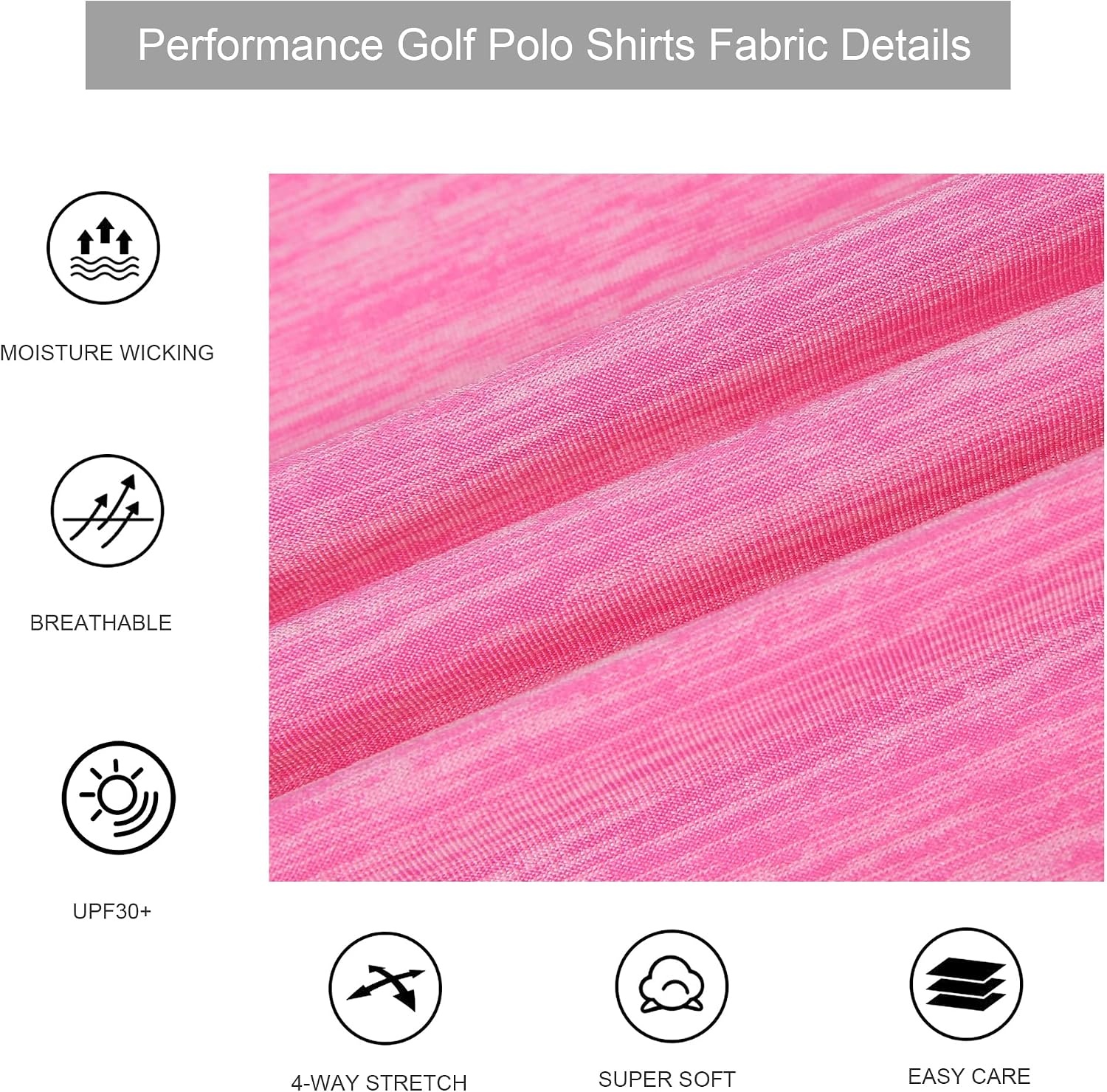 image:imageAlex Vando Mens Golf Shirt Moisture Wicking QuickDry Short Sleeve PoloHot Pink
