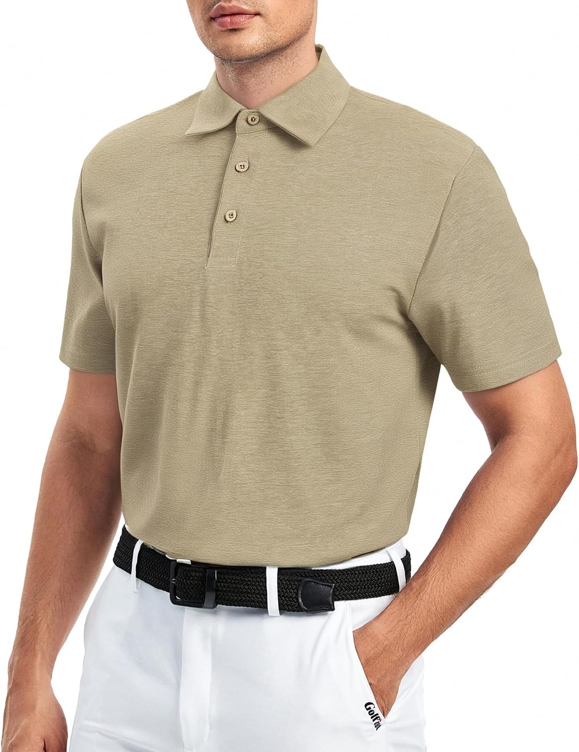 image:imageAlex Vando Mens Golf Shirt Moisture Wicking QuickDry Short Sleeve PoloKhaki
