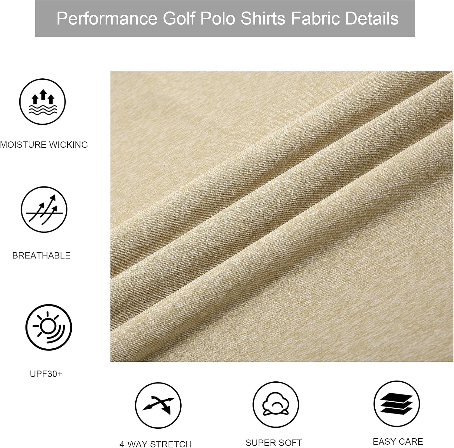 image:imageAlex Vando Mens Golf Shirt Moisture Wicking QuickDry Short Sleeve PoloKhaki