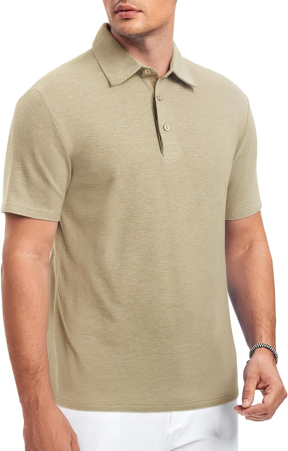 image:imageAlex Vando Mens Golf Shirt Moisture Wicking QuickDry Short Sleeve PoloKhaki