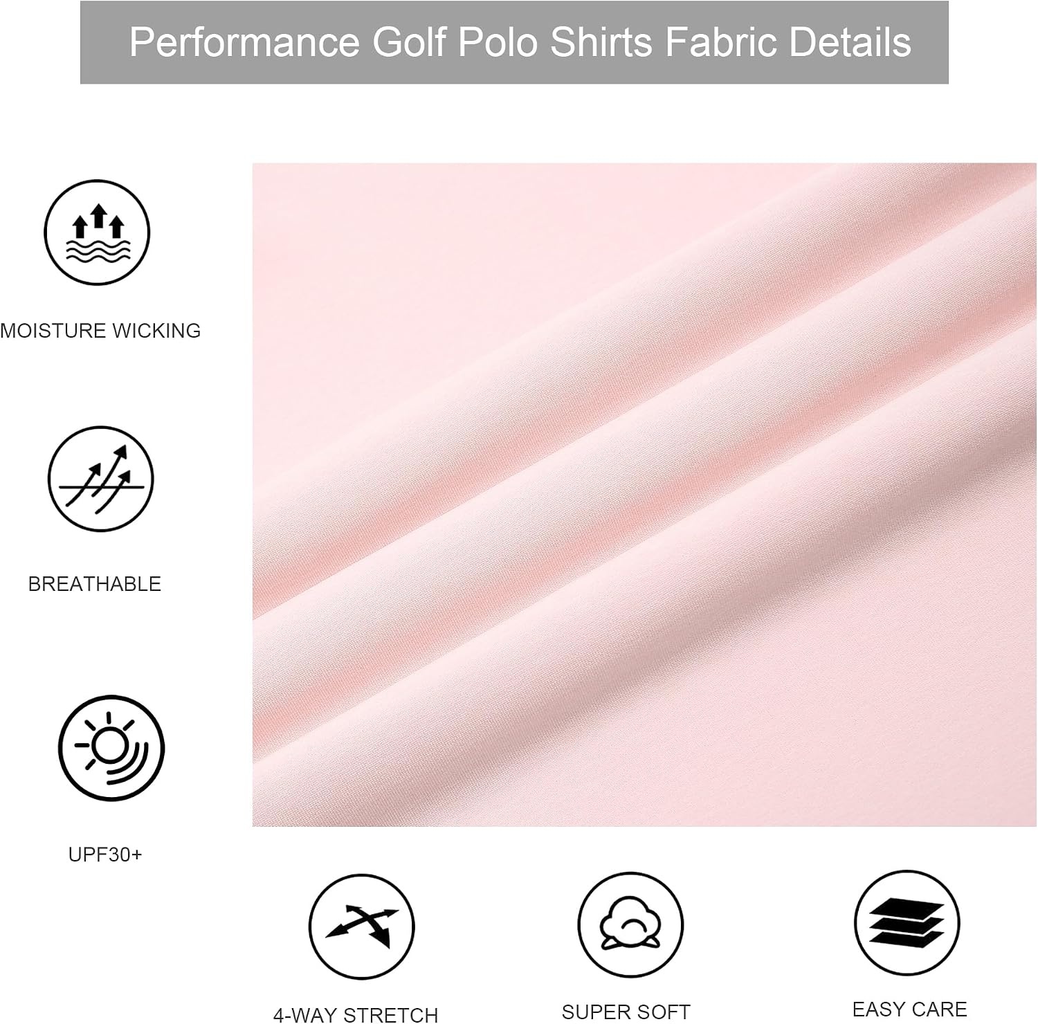 image:imageAlex Vando Mens Golf Shirt Moisture Wicking QuickDry Short Sleeve PoloLt Pink
