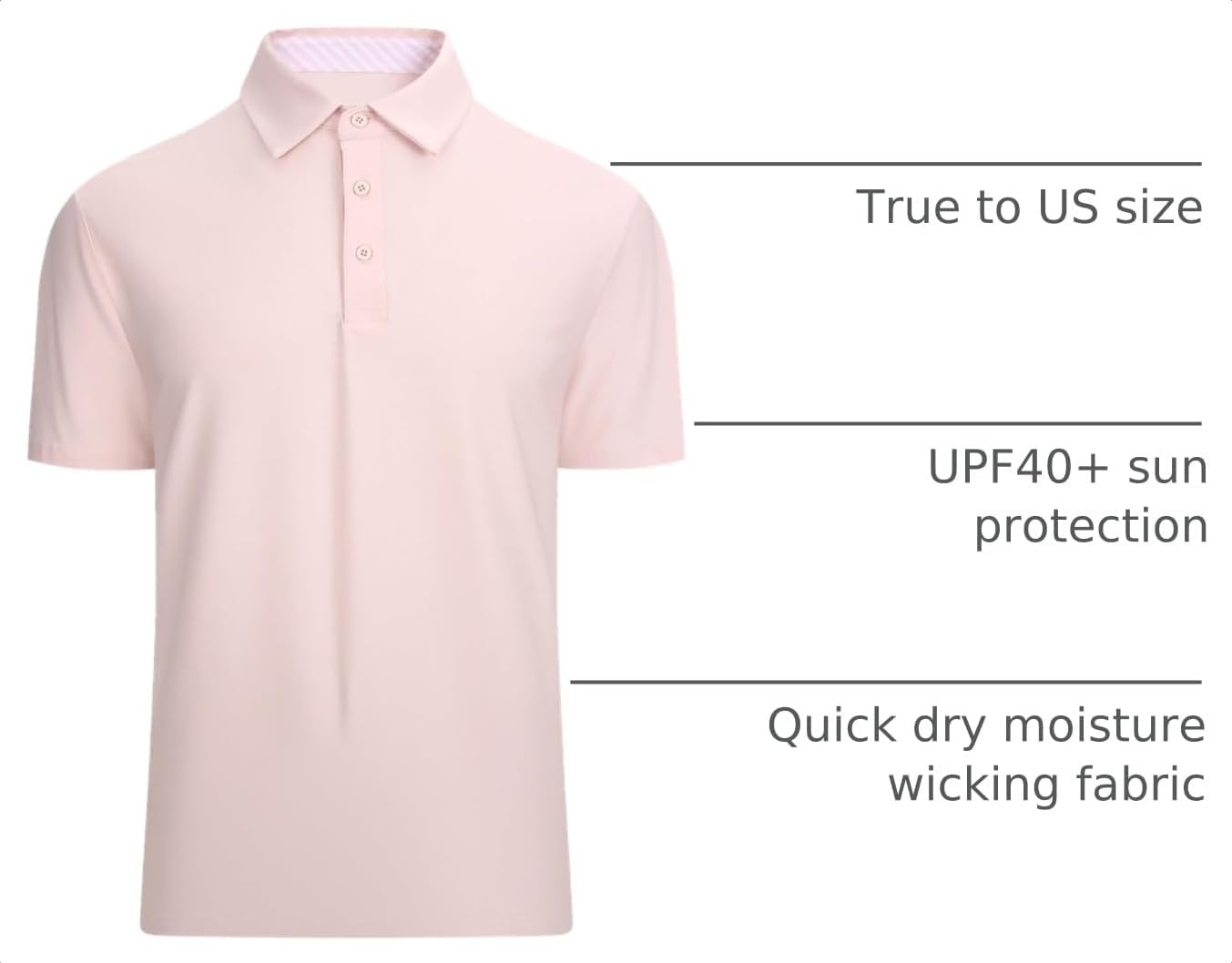image:imageAlex Vando Mens Golf Shirt Moisture Wicking QuickDry Short Sleeve PoloLt Pink
