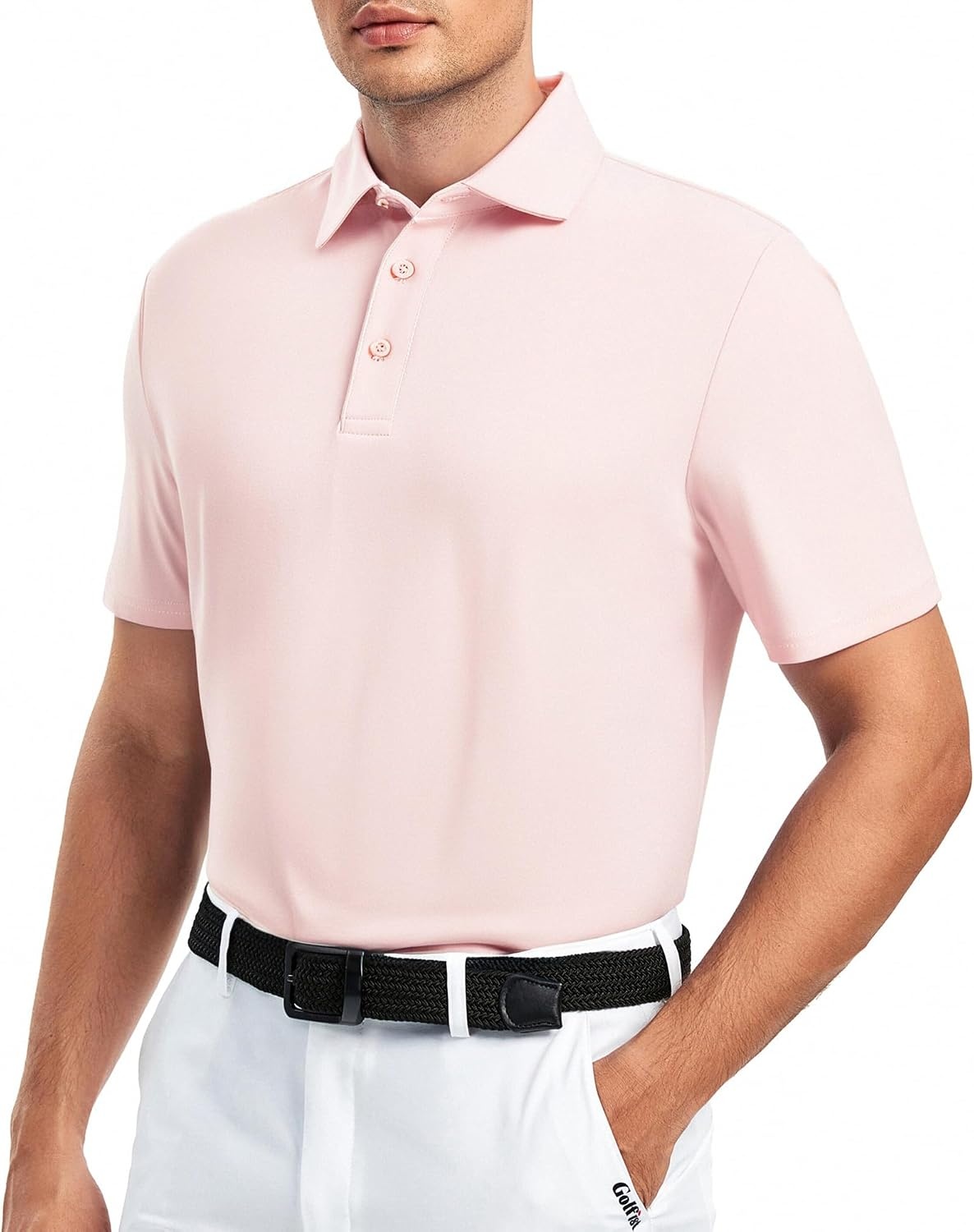 image:imageAlex Vando Mens Golf Shirt Moisture Wicking QuickDry Short Sleeve PoloLt Pink