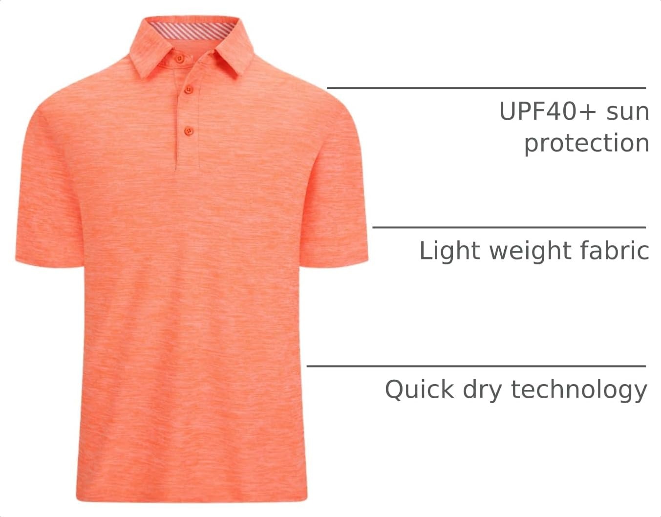 image:imageAlex Vando Mens Golf Shirt Moisture Wicking QuickDry Short Sleeve PoloOrange