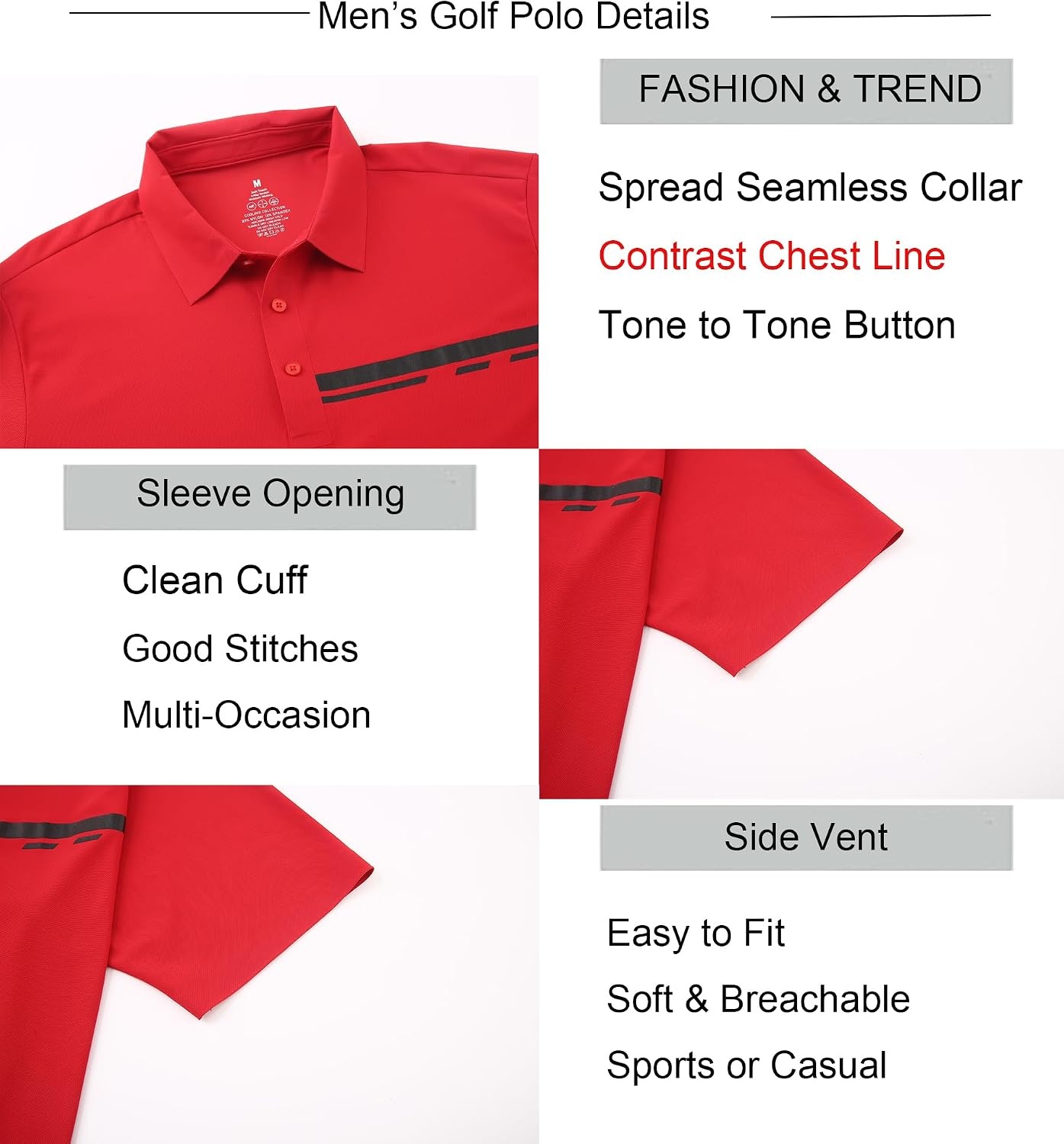 image:imageAlex Vando Mens Golf Shirt Moisture Wicking QuickDry Short Sleeve PoloRed Pique