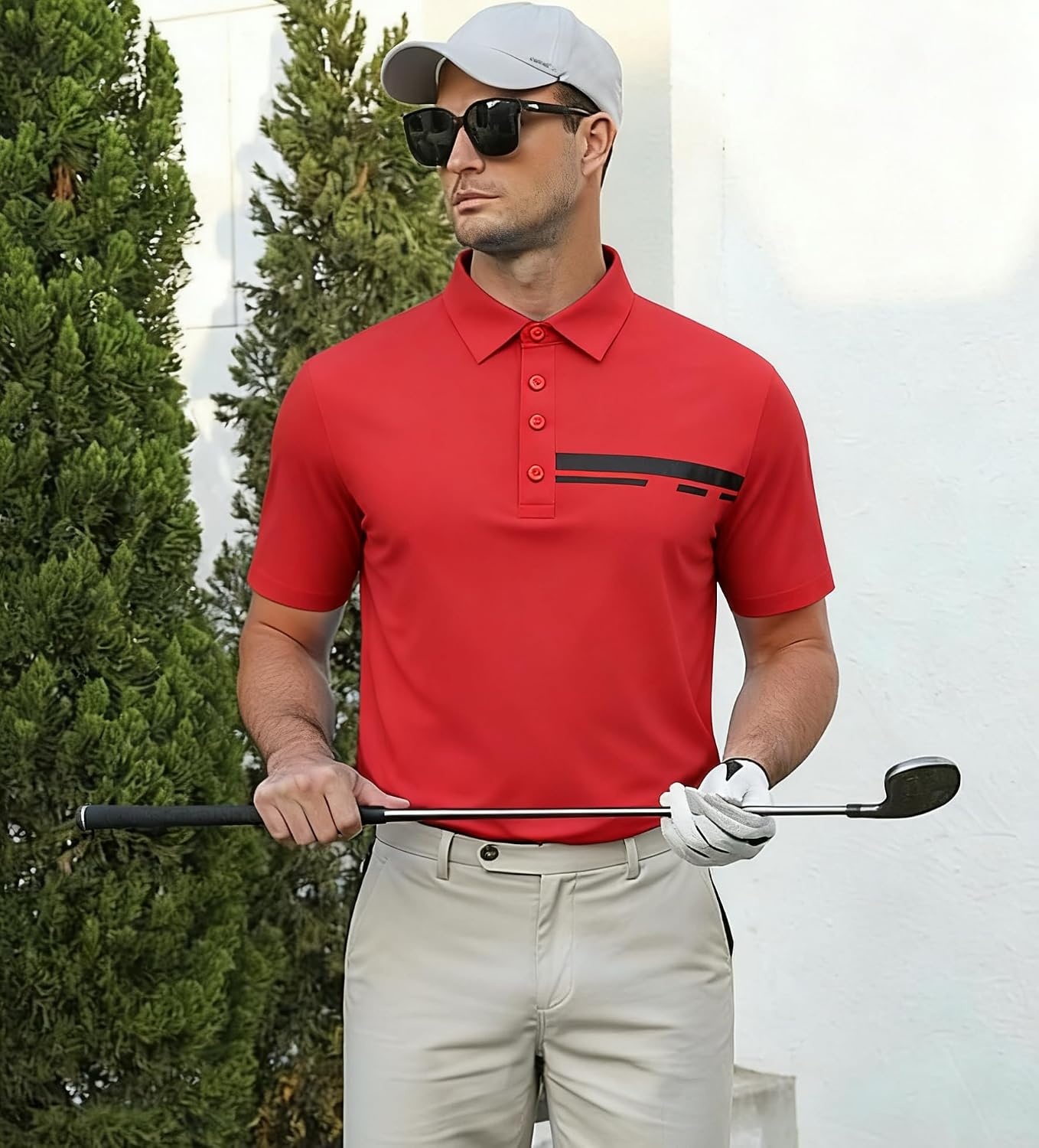 image:imageAlex Vando Mens Golf Shirt Moisture Wicking QuickDry Short Sleeve PoloRed Pique