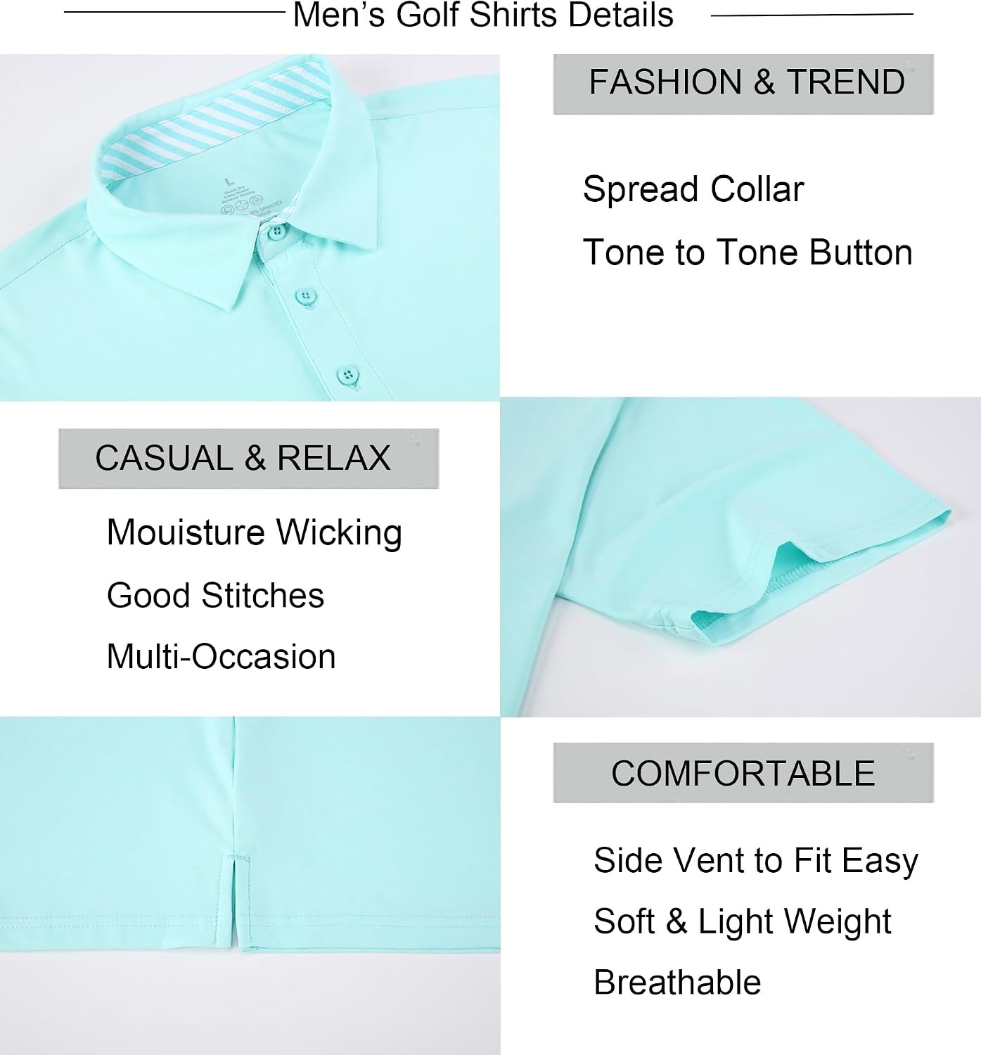 image:imageAlex Vando Mens Golf Shirt Moisture Wicking QuickDry Short Sleeve PoloTblue
