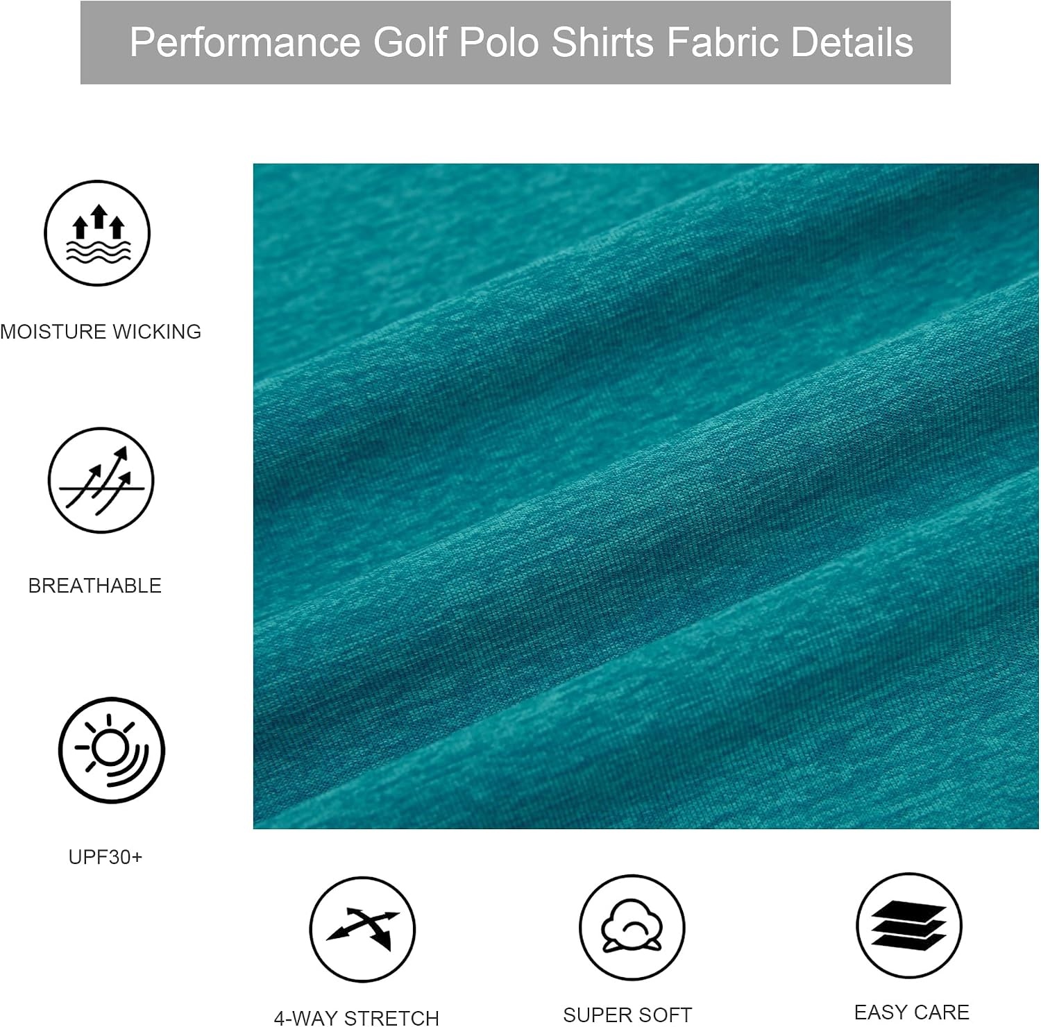 image:imageAlex Vando Mens Golf Shirt Moisture Wicking QuickDry Short Sleeve PoloTeal
