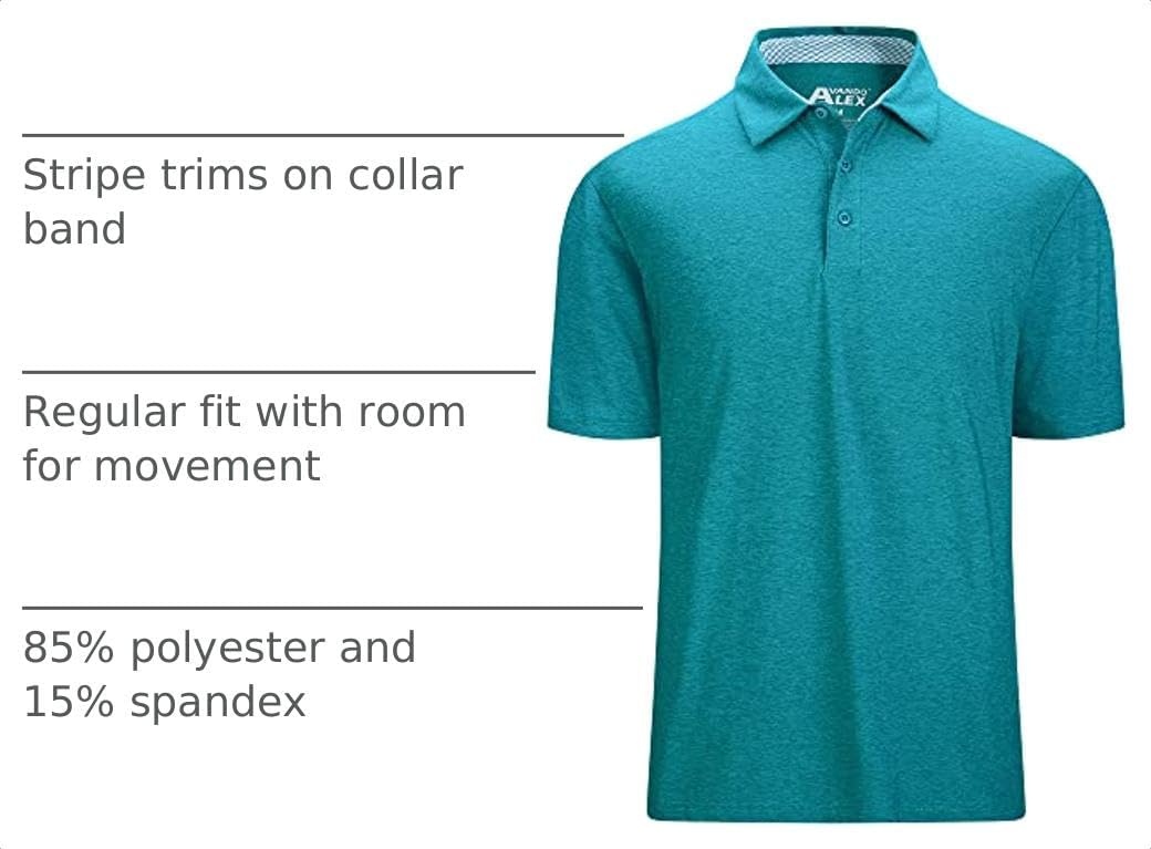 image:imageAlex Vando Mens Golf Shirt Moisture Wicking QuickDry Short Sleeve PoloTeal