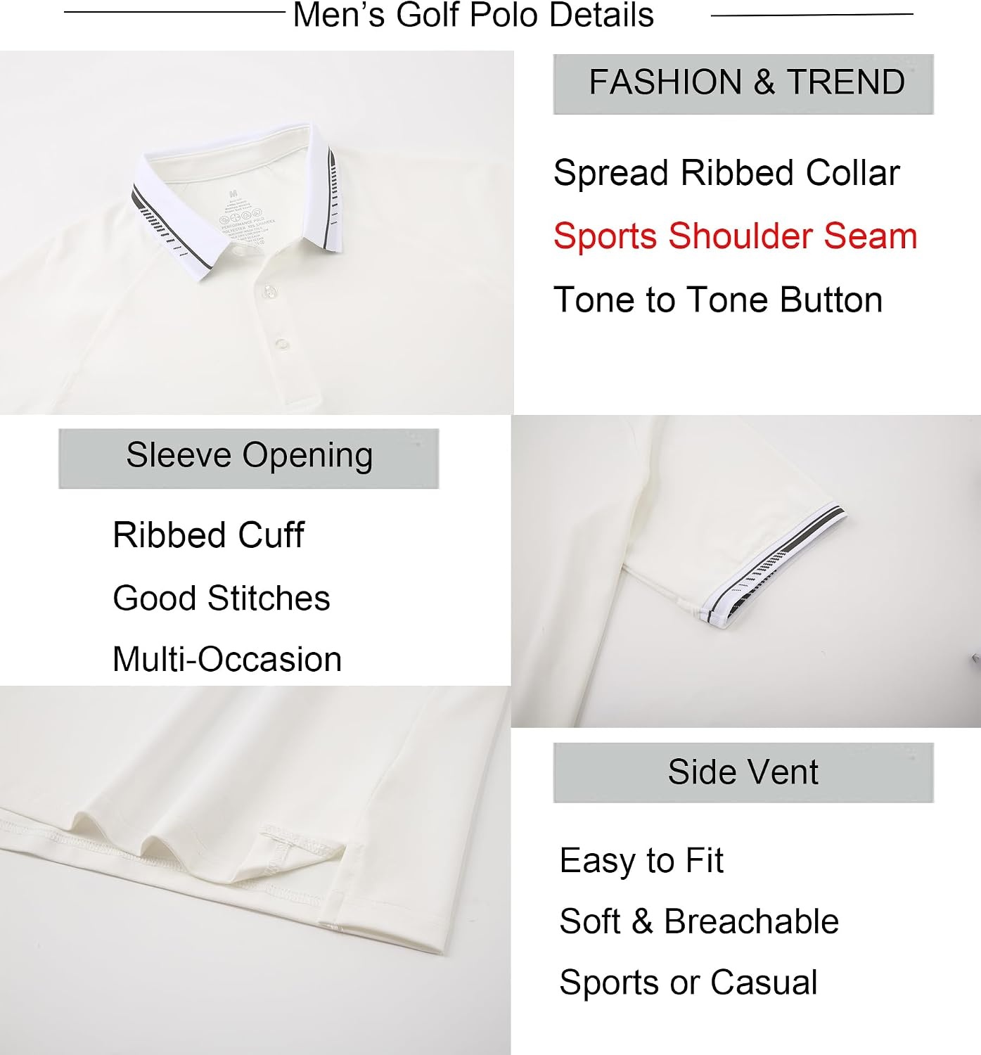 image:imageAlex Vando Mens Golf Shirt Moisture Wicking QuickDry Short Sleeve PoloWhite 189