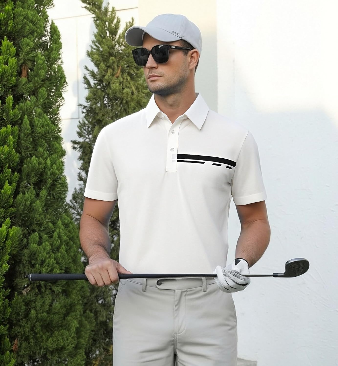 image:imageAlex Vando Mens Golf Shirt Moisture Wicking QuickDry Short Sleeve PoloWhite Pique