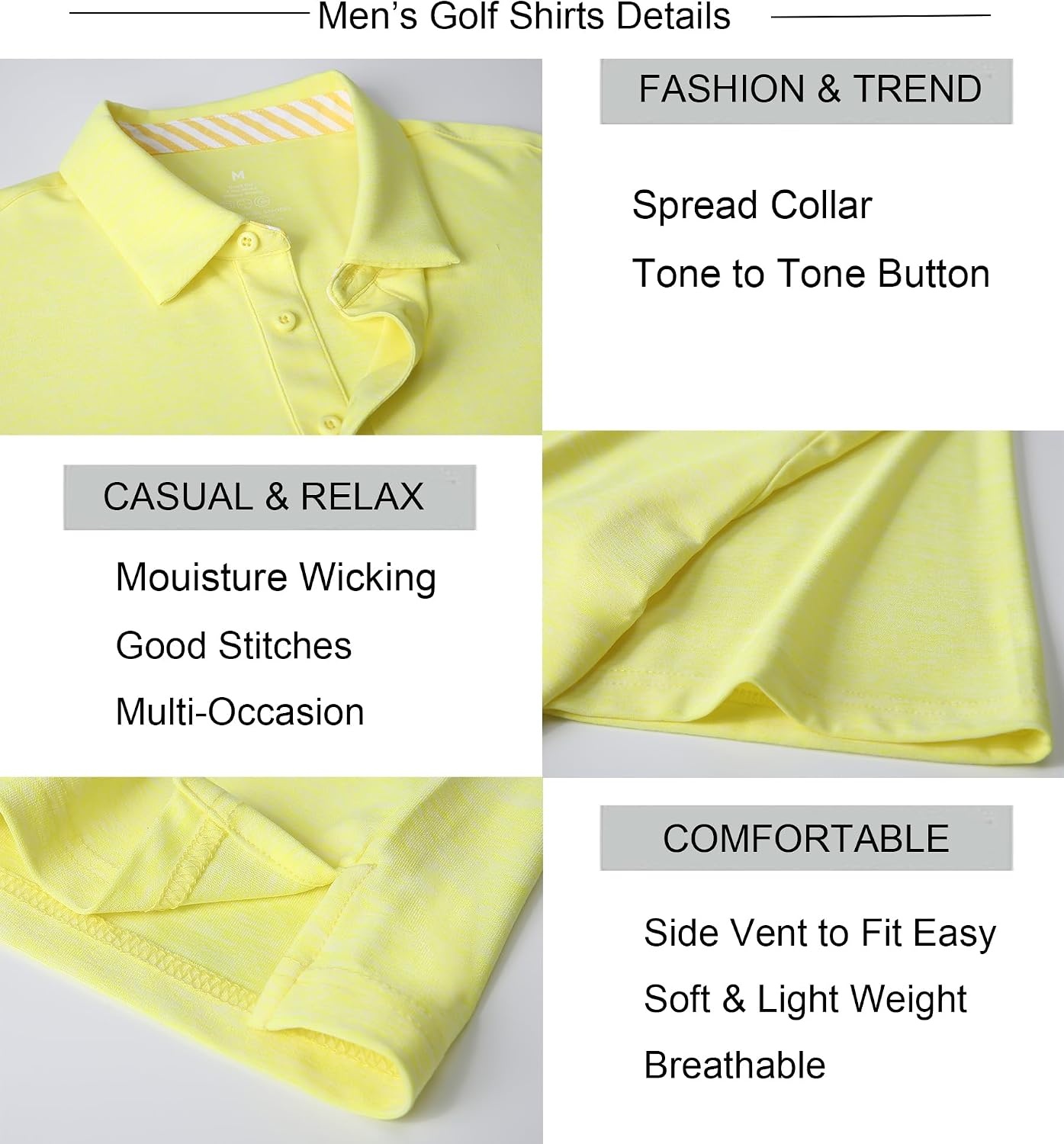 image:imageAlex Vando Mens Golf Shirt Moisture Wicking QuickDry Short Sleeve PoloYellow