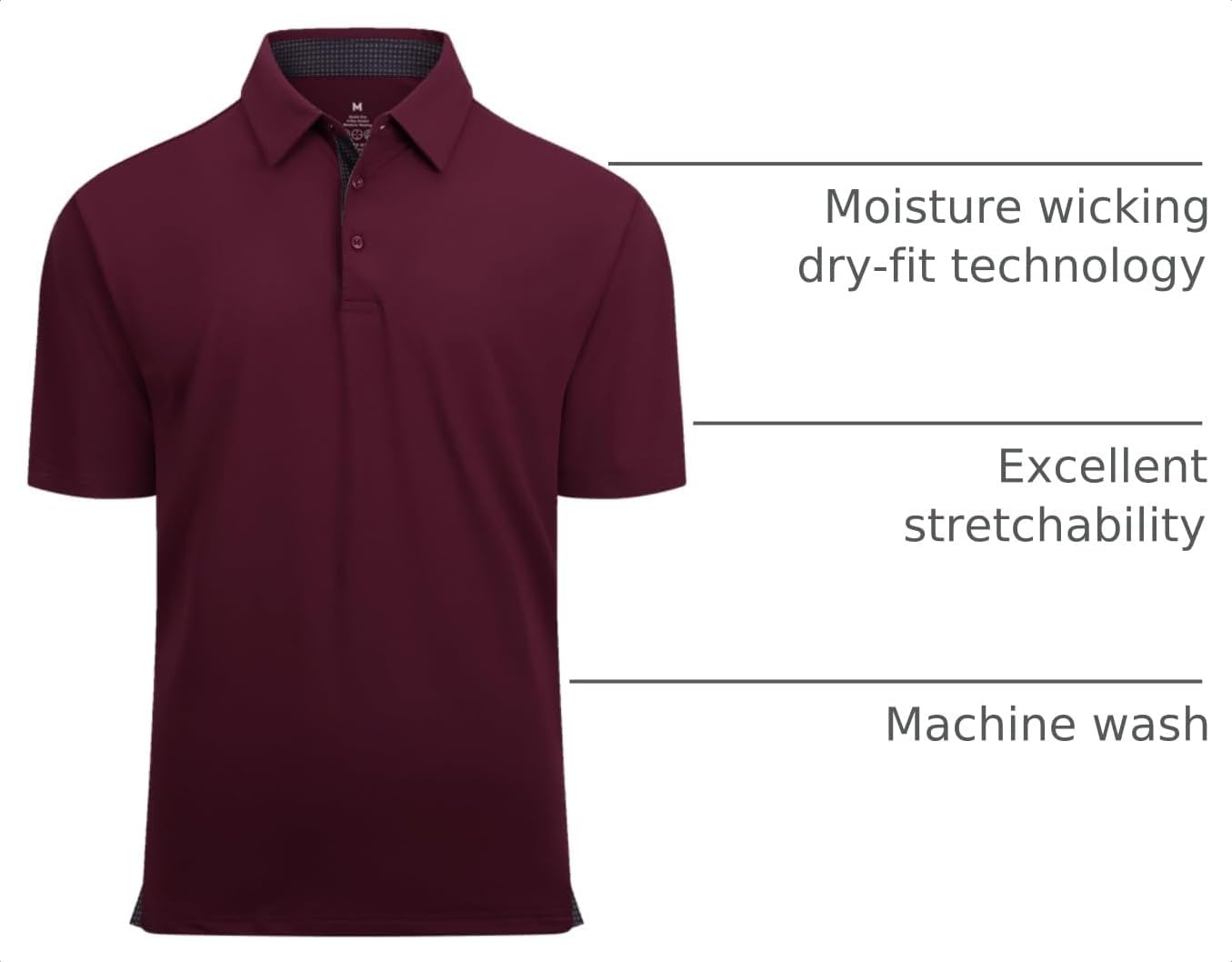 image:imageAlex Vando Mens Golf Shirt QuickDry Solid Short Sleeve Polo ShirtsBurgundy 09