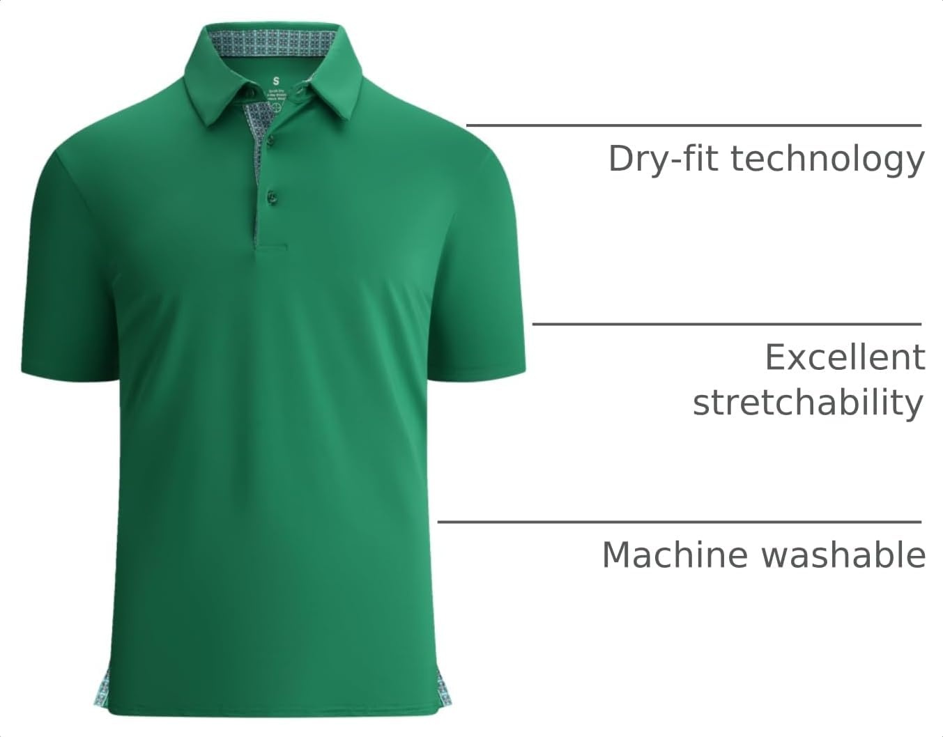 image:imageAlex Vando Mens Golf Shirt QuickDry Solid Short Sleeve Polo ShirtsGreen 09