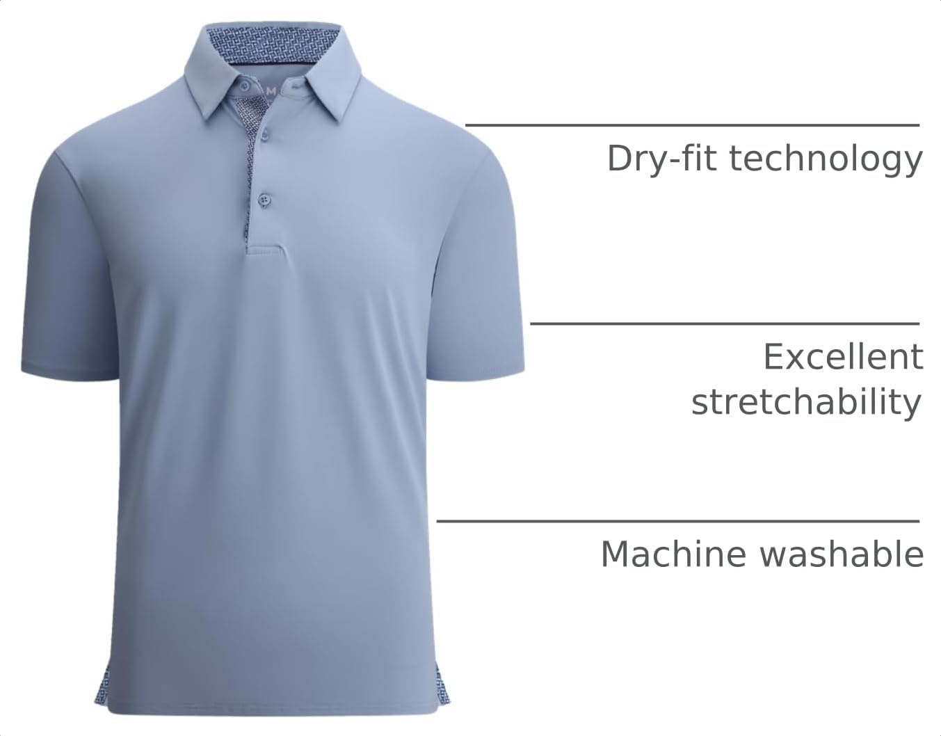 image:imageAlex Vando Mens Golf Shirt QuickDry Solid Short Sleeve Polo ShirtsLt Blue 09