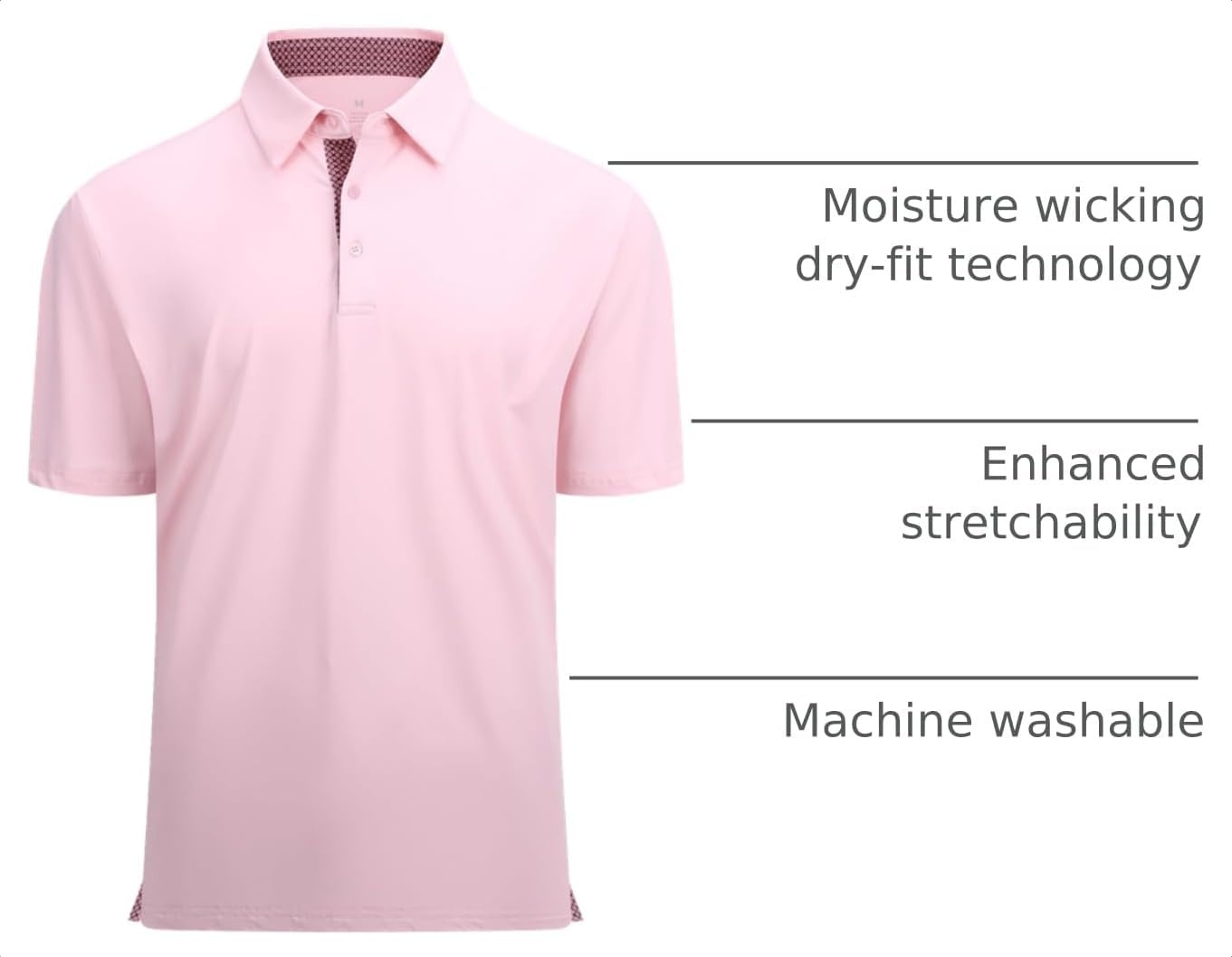image:imageAlex Vando Mens Golf Shirt QuickDry Solid Short Sleeve Polo ShirtsLt Pink 09