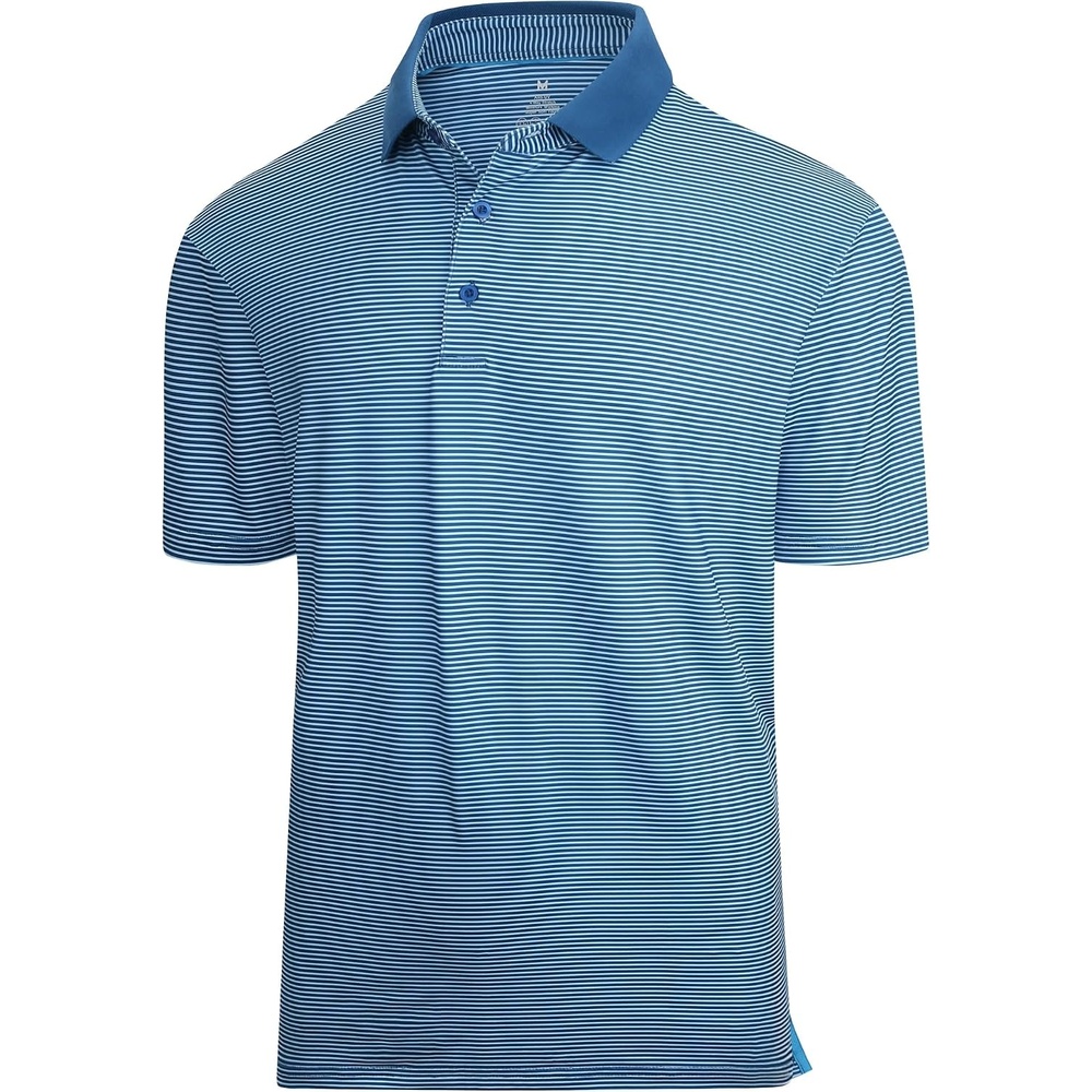 image:imageAlex Vando Mens Golf Shirt Moisture Wicking QuickDry Short Sleeve PoloBlue Stripe 215