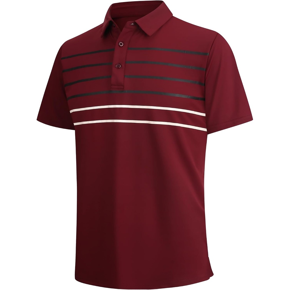 image:imageAlex Vando Mens Golf Shirt Moisture Wicking QuickDry Short Sleeve PoloBurgundy Stripe 87