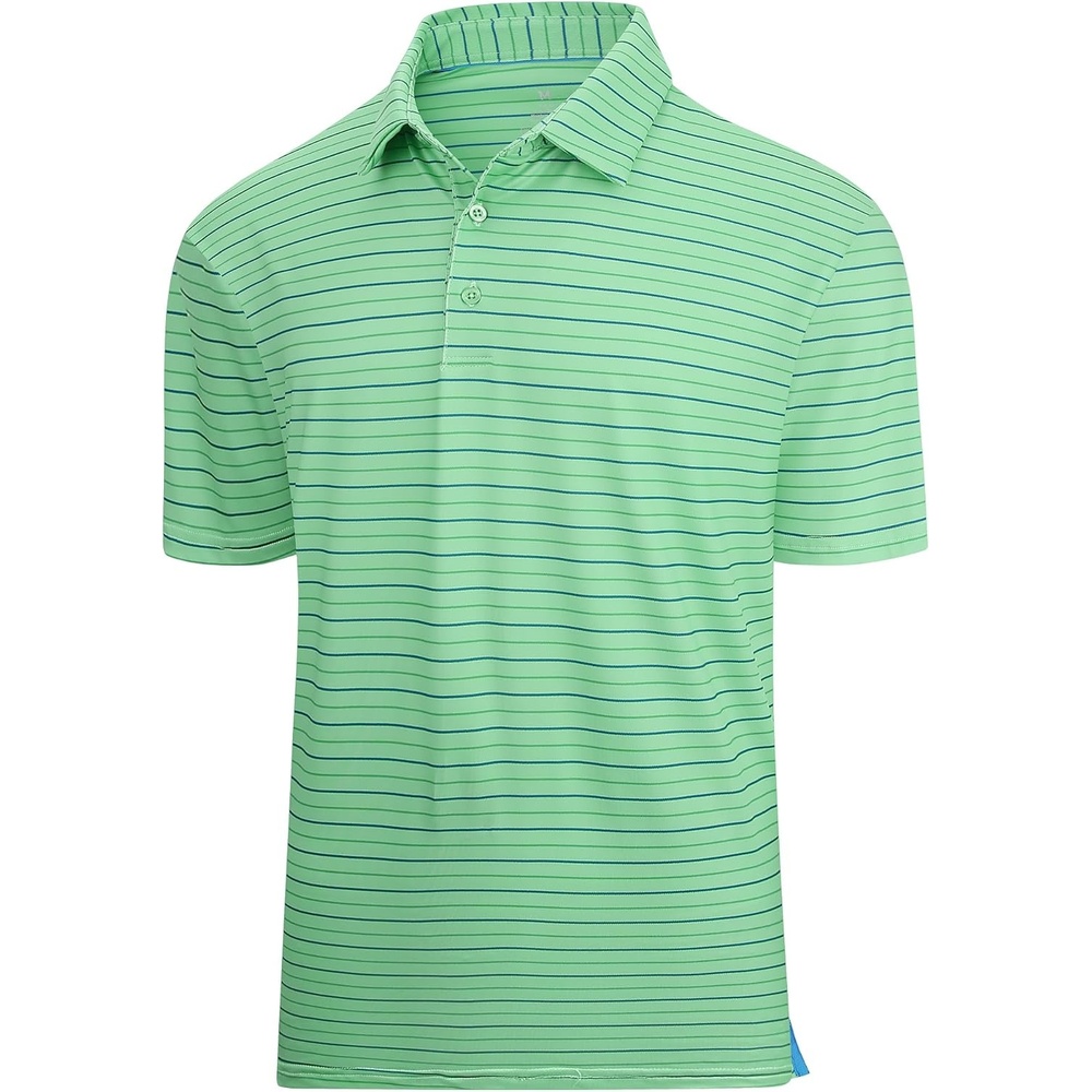 image:imageAlex Vando Mens Golf Shirt Moisture Wicking QuickDry Short Sleeve PoloGreen Stripe 79