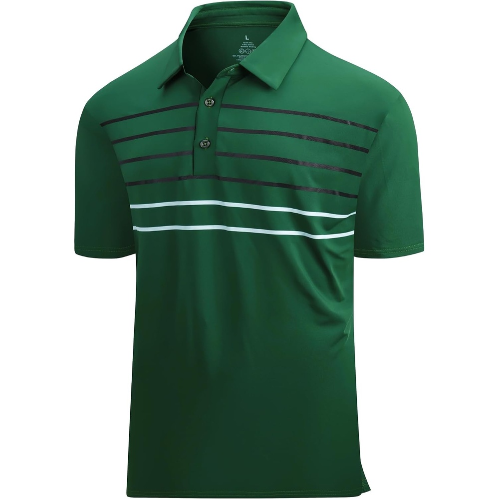 image:imageAlex Vando Mens Golf Shirt Moisture Wicking QuickDry Short Sleeve PoloGreen Stripe 87