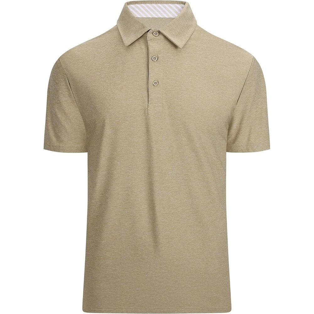 image:imageAlex Vando Mens Golf Shirt Moisture Wicking QuickDry Short Sleeve PoloKhaki