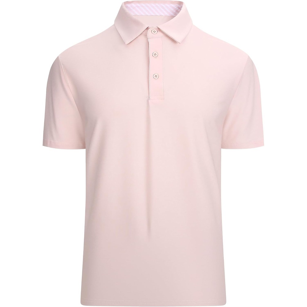 image:imageAlex Vando Mens Golf Shirt Moisture Wicking QuickDry Short Sleeve PoloLt Pink