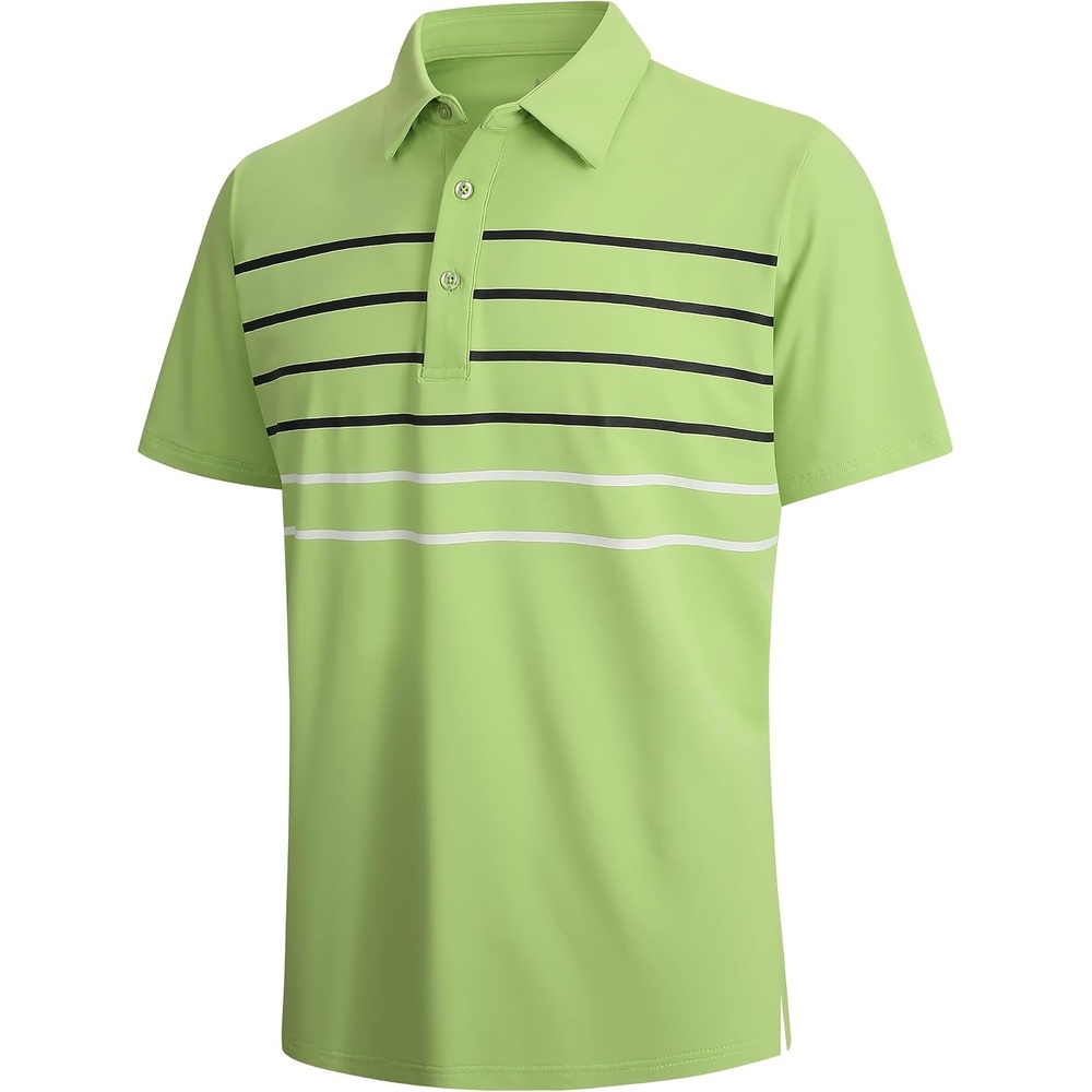 image:imageAlex Vando Mens Golf Shirt Moisture Wicking QuickDry Short Sleeve PoloLtgreen Stripe 87