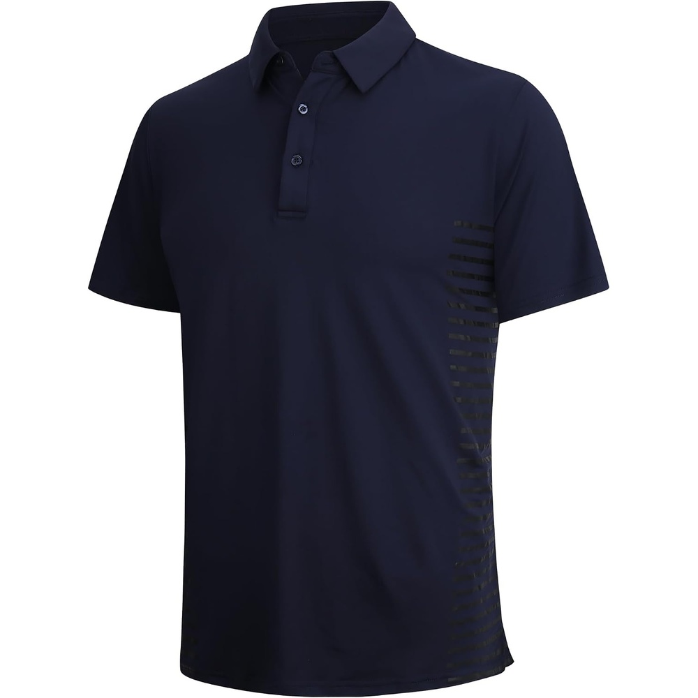 image:imageAlex Vando Mens Golf Shirt Moisture Wicking QuickDry Short Sleeve PoloNavy Stripe 87