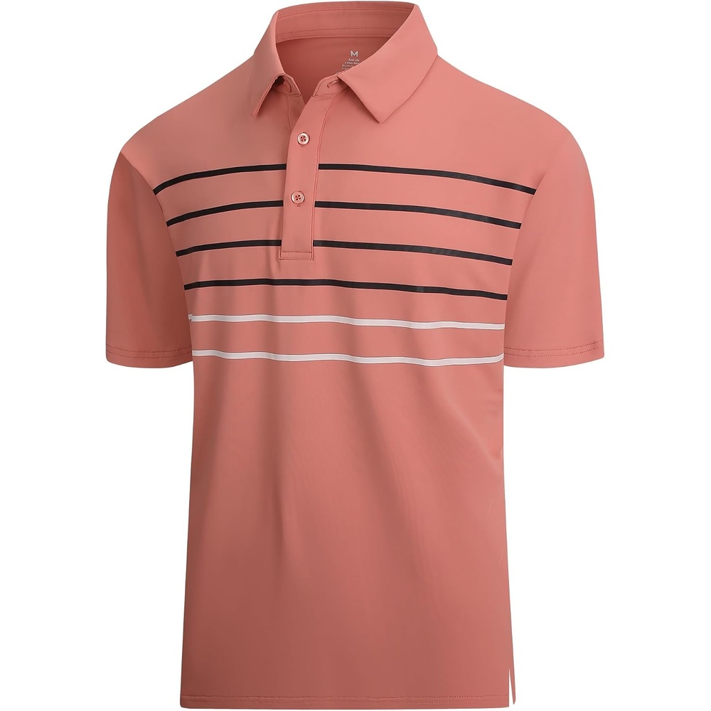 image:imageAlex Vando Mens Golf Shirt Moisture Wicking QuickDry Short Sleeve PoloRose Stripe 87