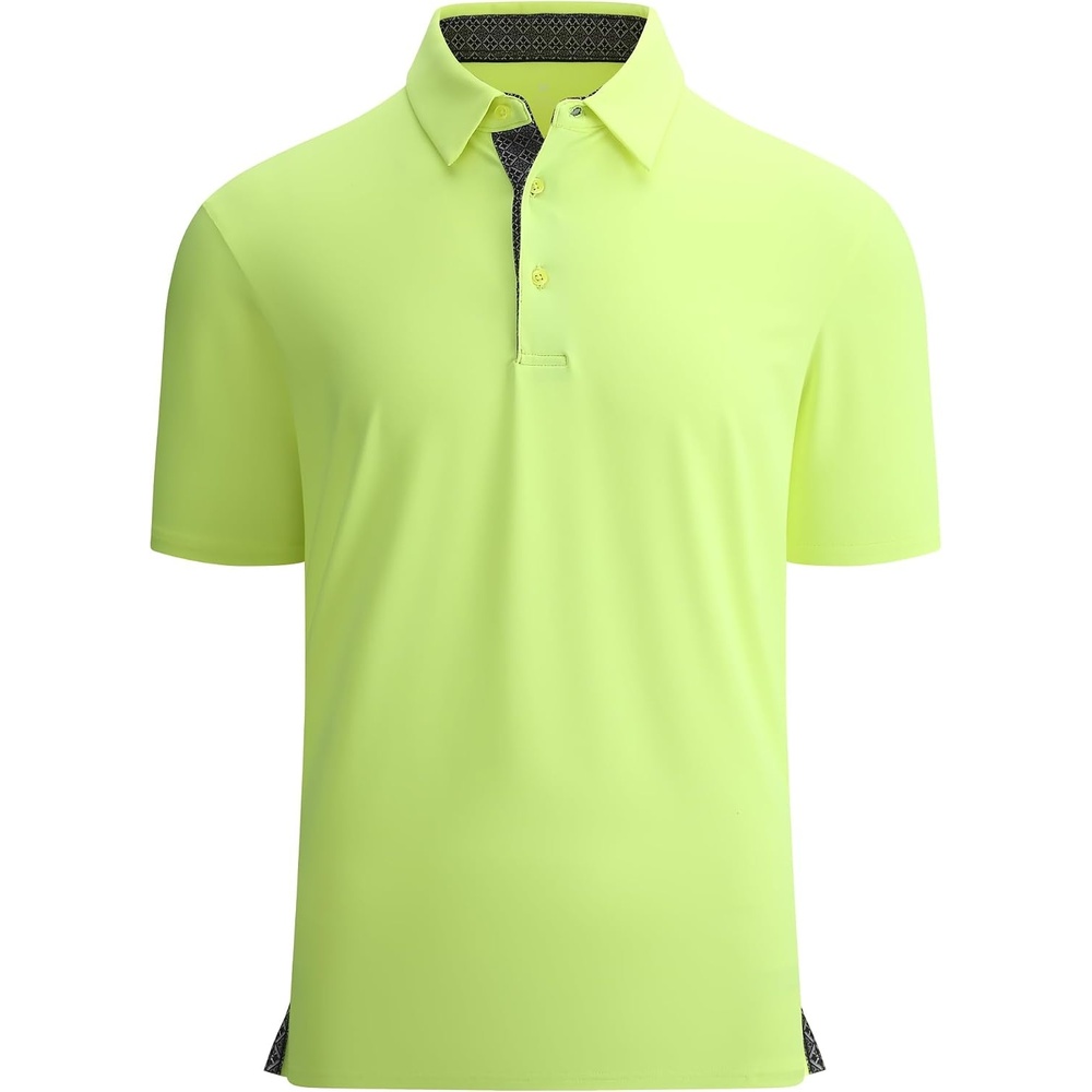 image:imageAlex Vando Mens Golf Shirt QuickDry Solid Short Sleeve Polo ShirtsFluorescent Green 09