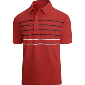 Alex Vando Mens Golf Shirt Moisture Wicking Quick-Dry Short Sleeve Polo(Red Stripe 87)