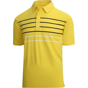Alex Vando Mens Golf Shirt Moisture Wicking Quick-Dry Short Sleeve Polo(Yellow Stripe 87)