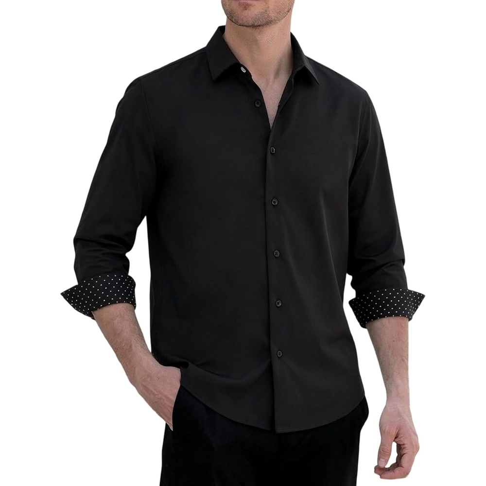 image:imageAlex Vando Mens Twill Dress Shirts Wrinkle Resistant Business Casual ShirtBlack