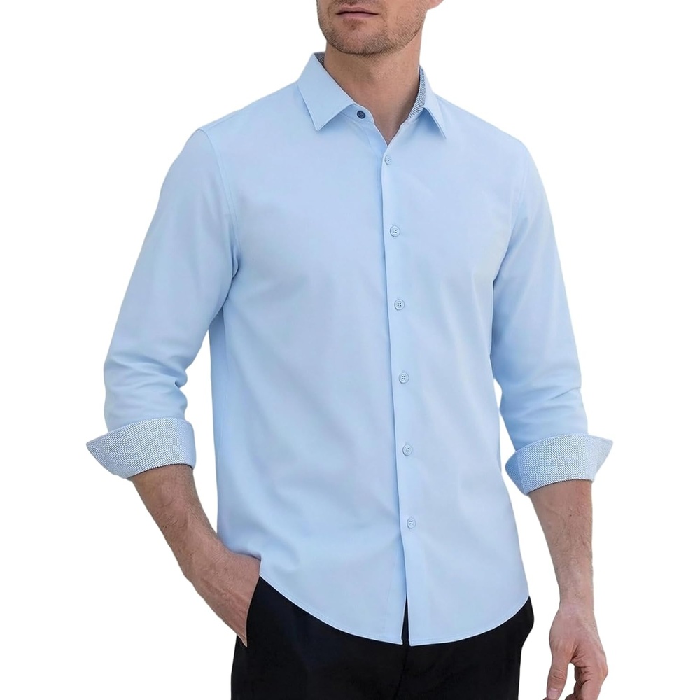 image:imageAlex Vando Mens Twill Dress Shirts Wrinkle Resistant Business Casual ShirtBlue